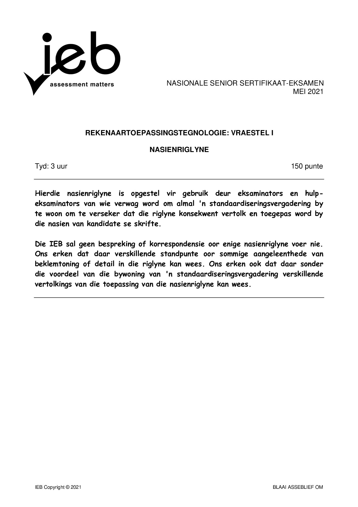 Preview of CAT P1 Memo May 2021 Afr Gr12