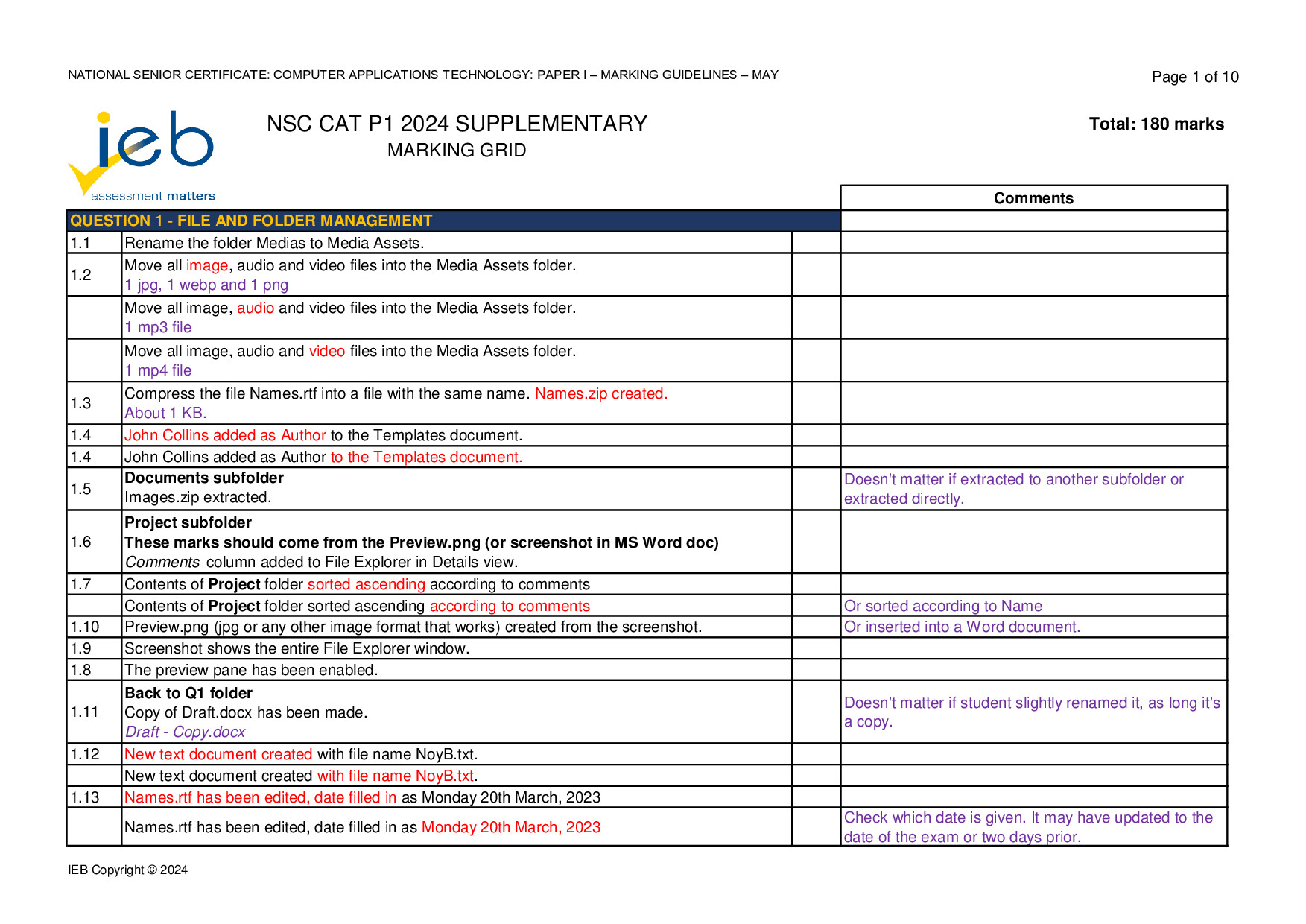 Preview of NSC CAT P1 Memo May 2024 Gr12