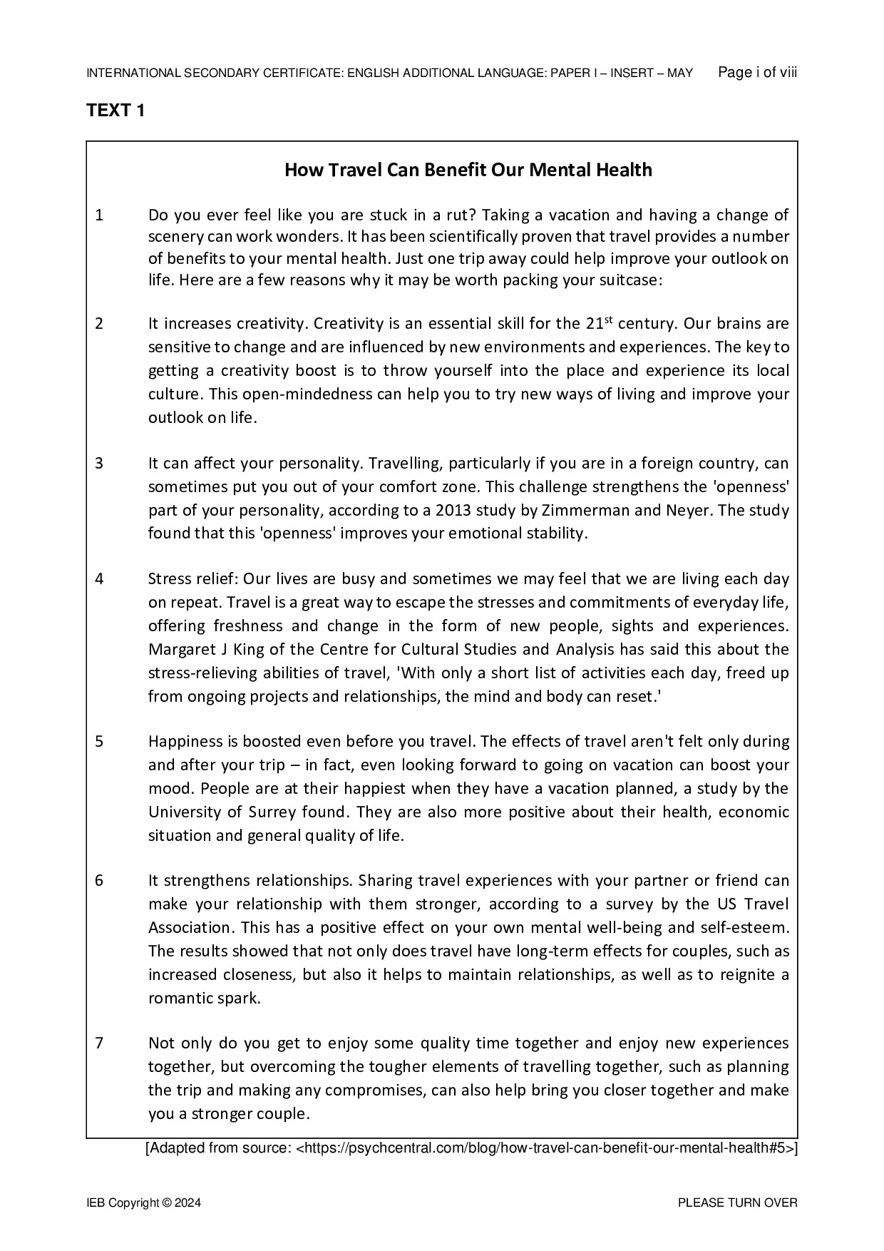 Preview of ISC English AL P1 Insert May 2024 Gr12