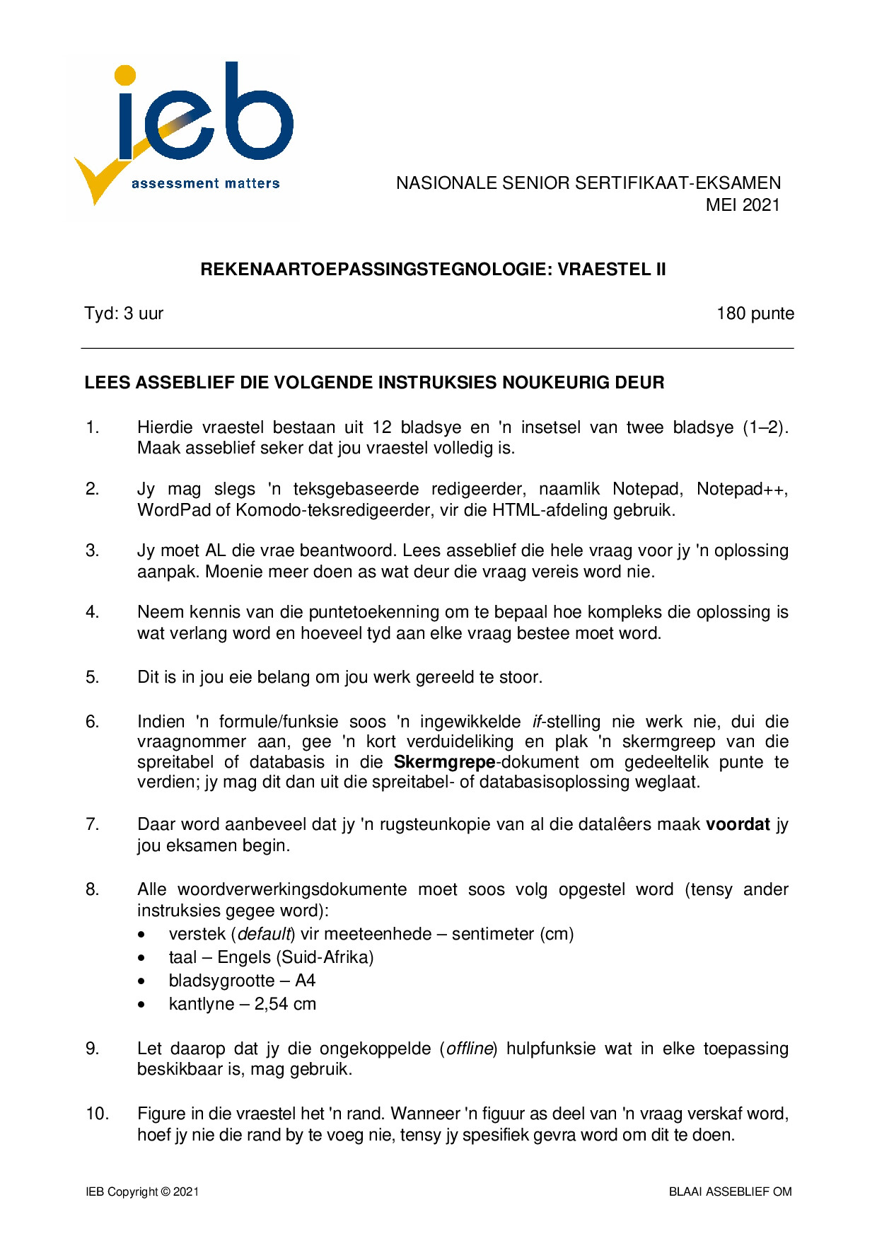 Preview of Computer Applications Technology P2 May 2021 Afr Gr12