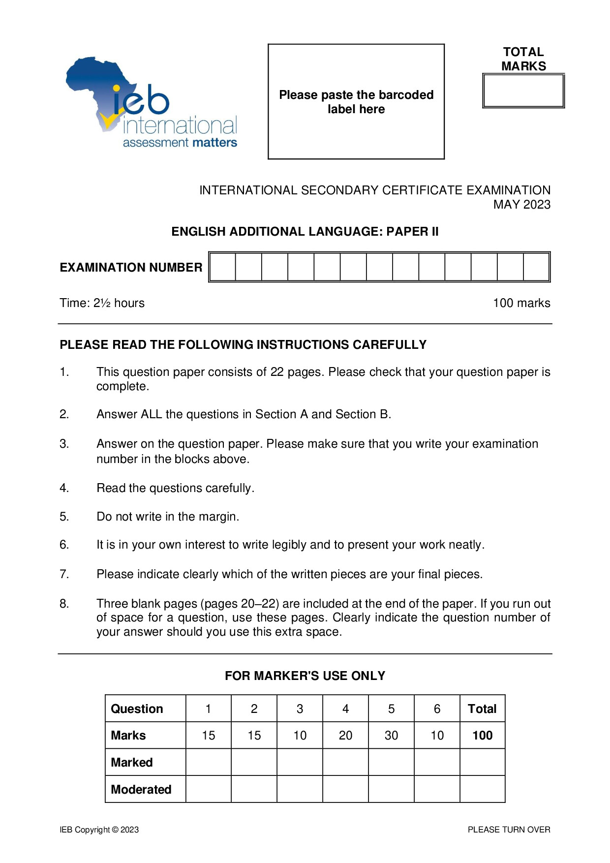 Preview of ISC English AL P2 May 2023 Gr12