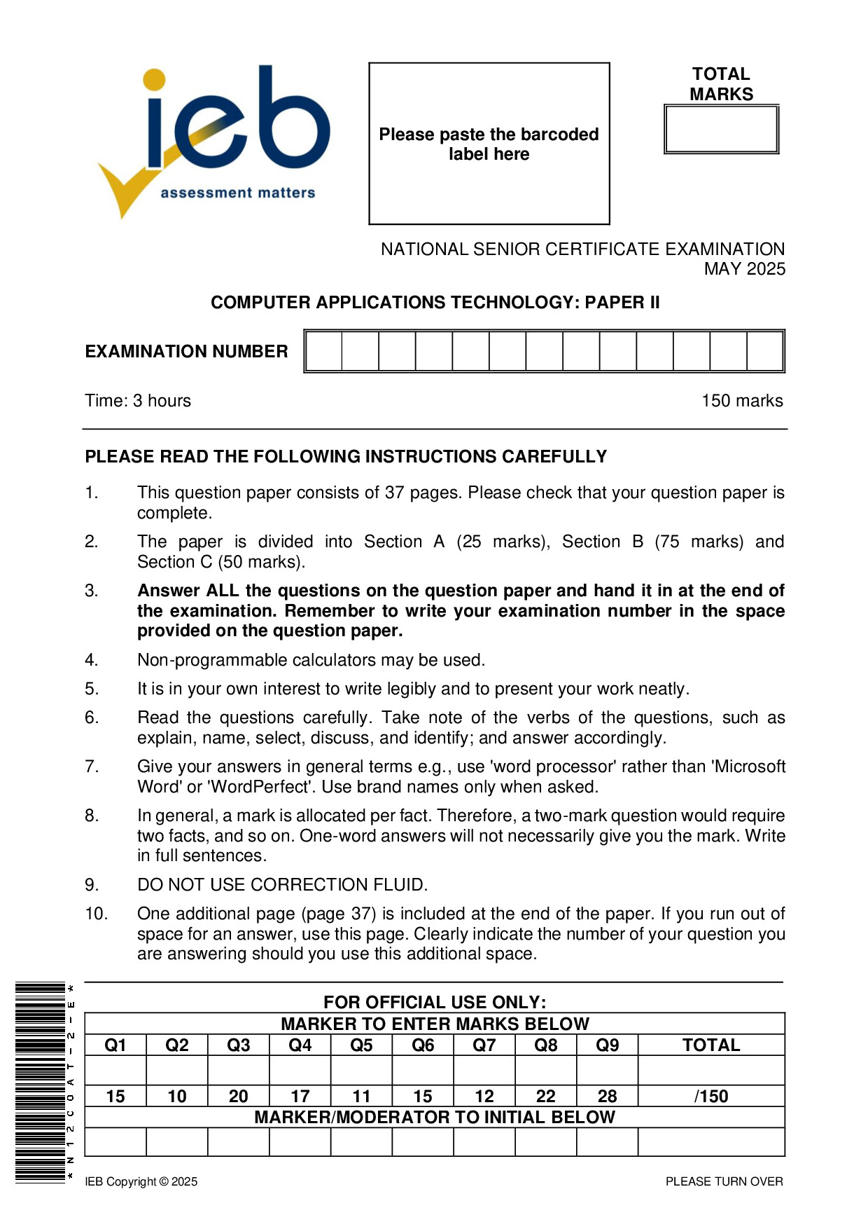 Preview of NSC Computer Applications Technology P2 May 2025 Gr12