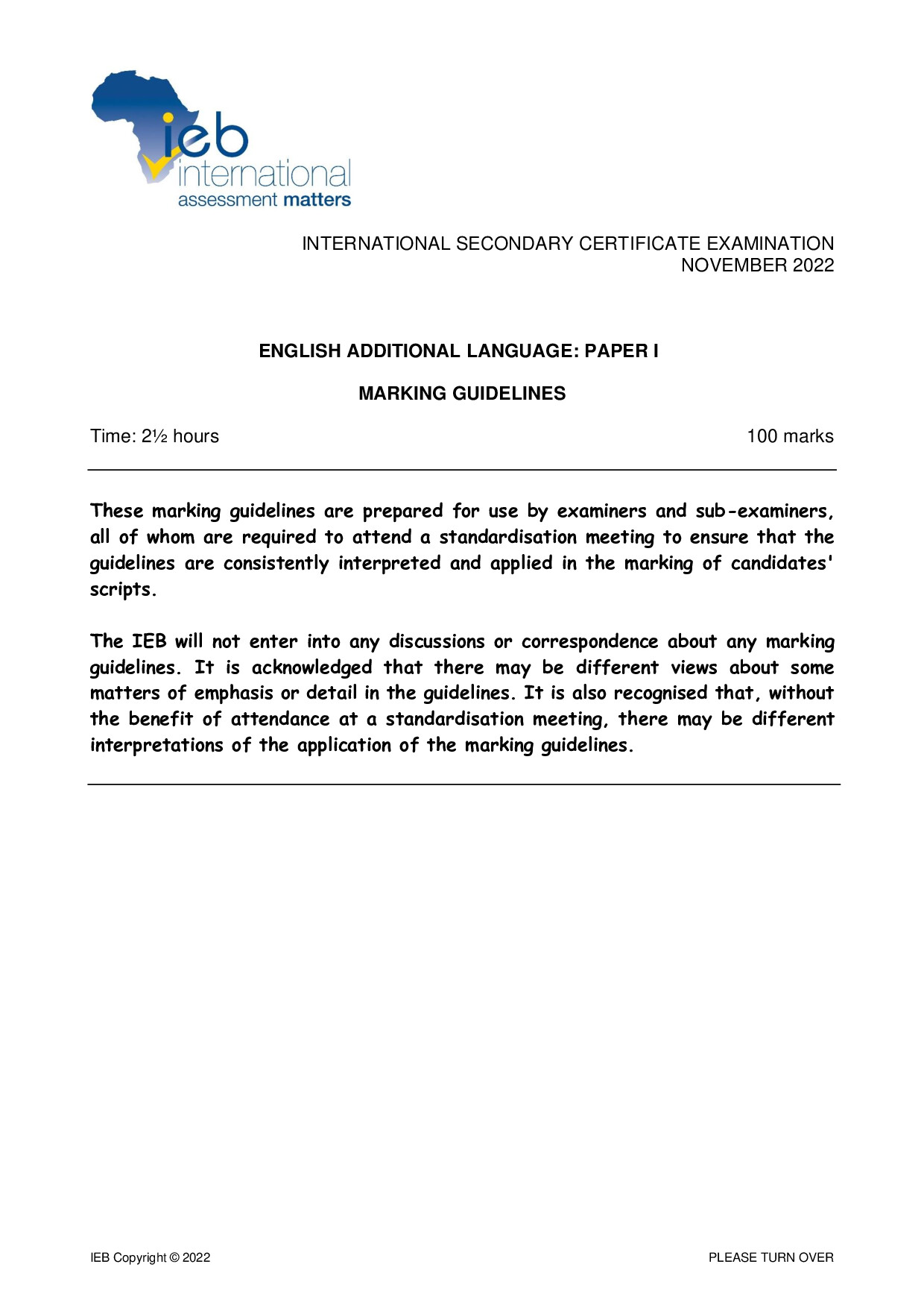 Preview of ISC English AL P1 Memo 2022 Gr12