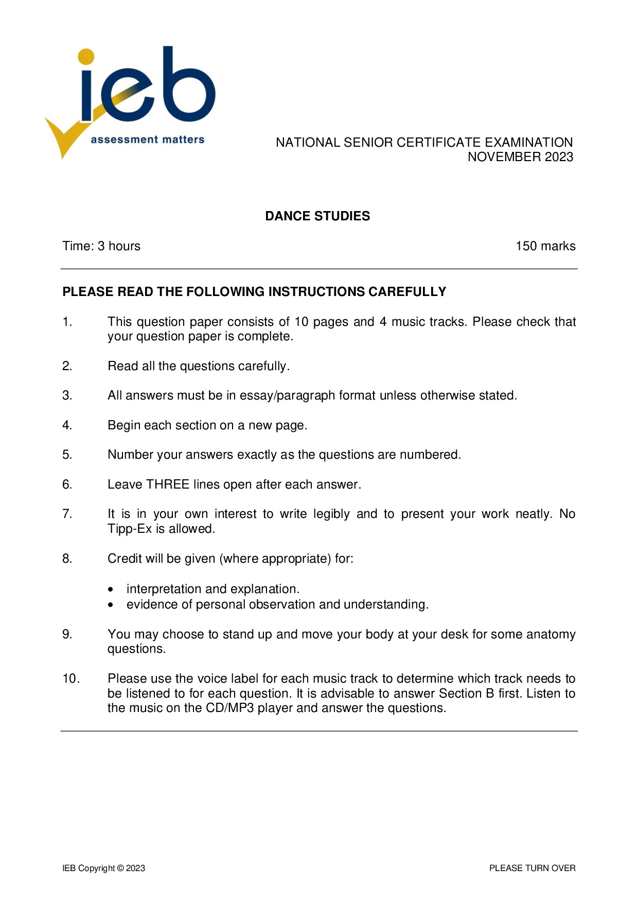 Preview of NSC Dance Studies 2023 Gr12