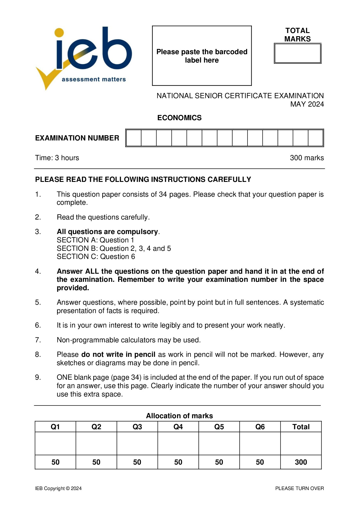 Preview of NSC Economics May 2024 Gr12