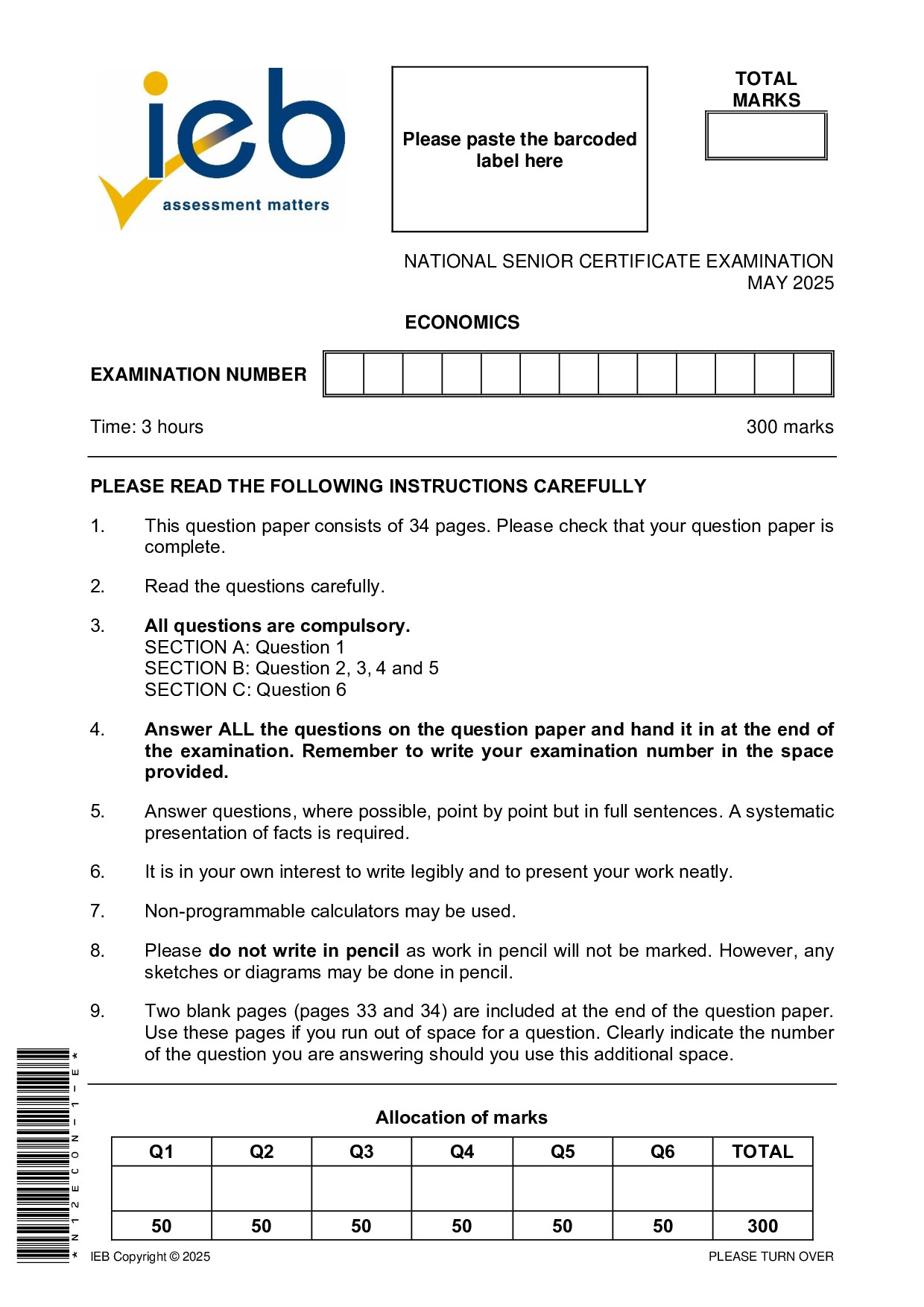 Preview of NSC Economics May 2025 Gr12