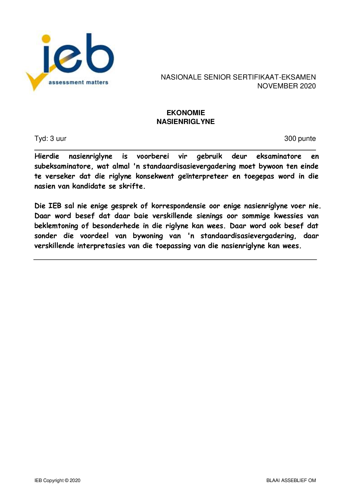 Preview of Economics Memo 2020 Afr Gr12