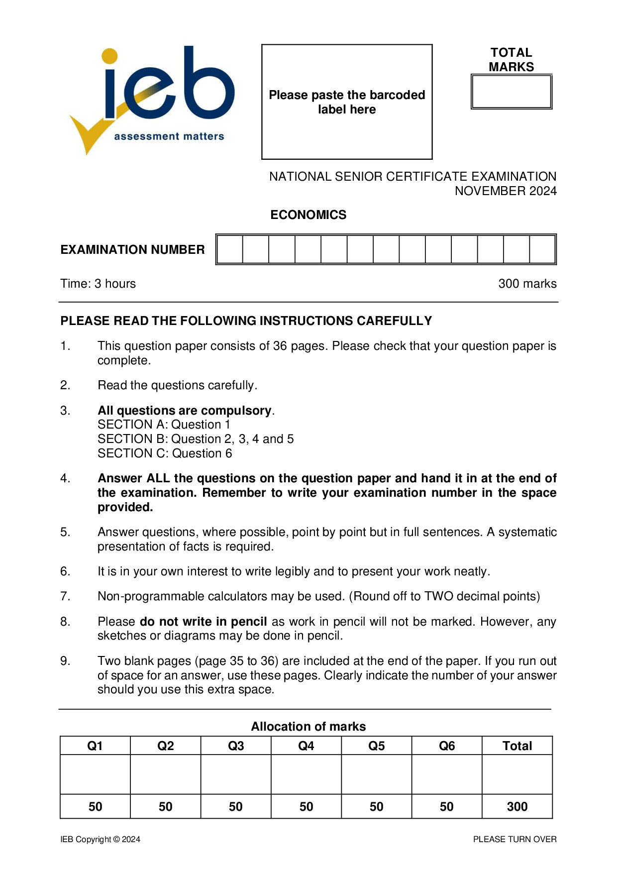 Preview of NSC Economics 2024 Gr12
