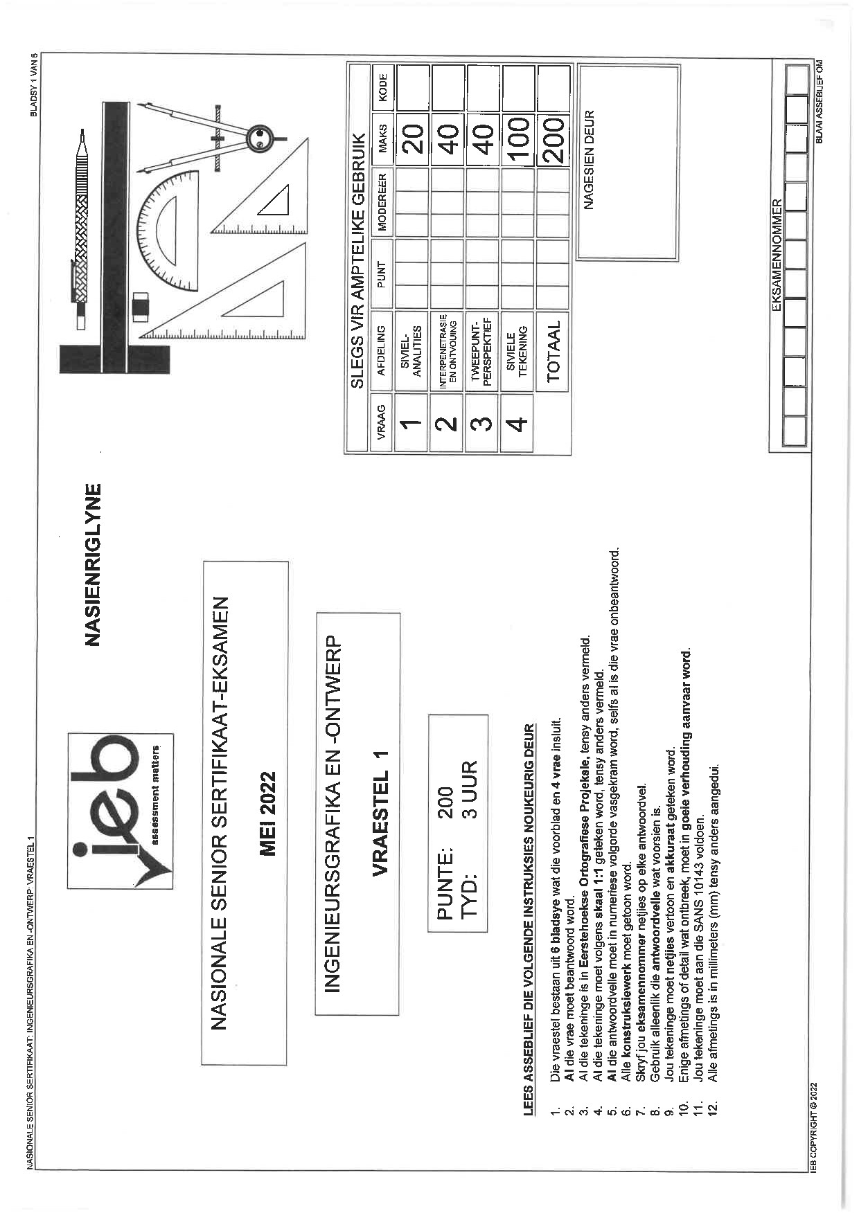 Preview of Engineering Graphics and Design Paper 1 MG May 2022 Afrikaans Gr12