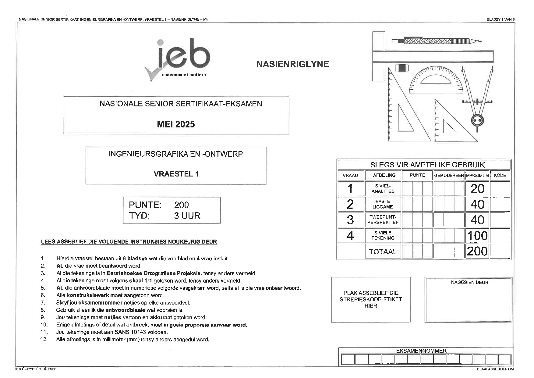Preview of NSC Engineering Graphics and Design P1 MG May 2025 Afr Gr12