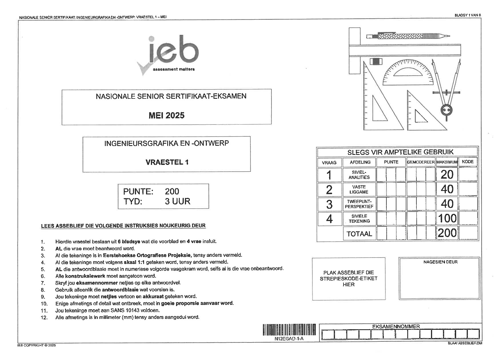 Preview of NSC Engineering Graphics and Design P1 May 2025 Afr Gr12