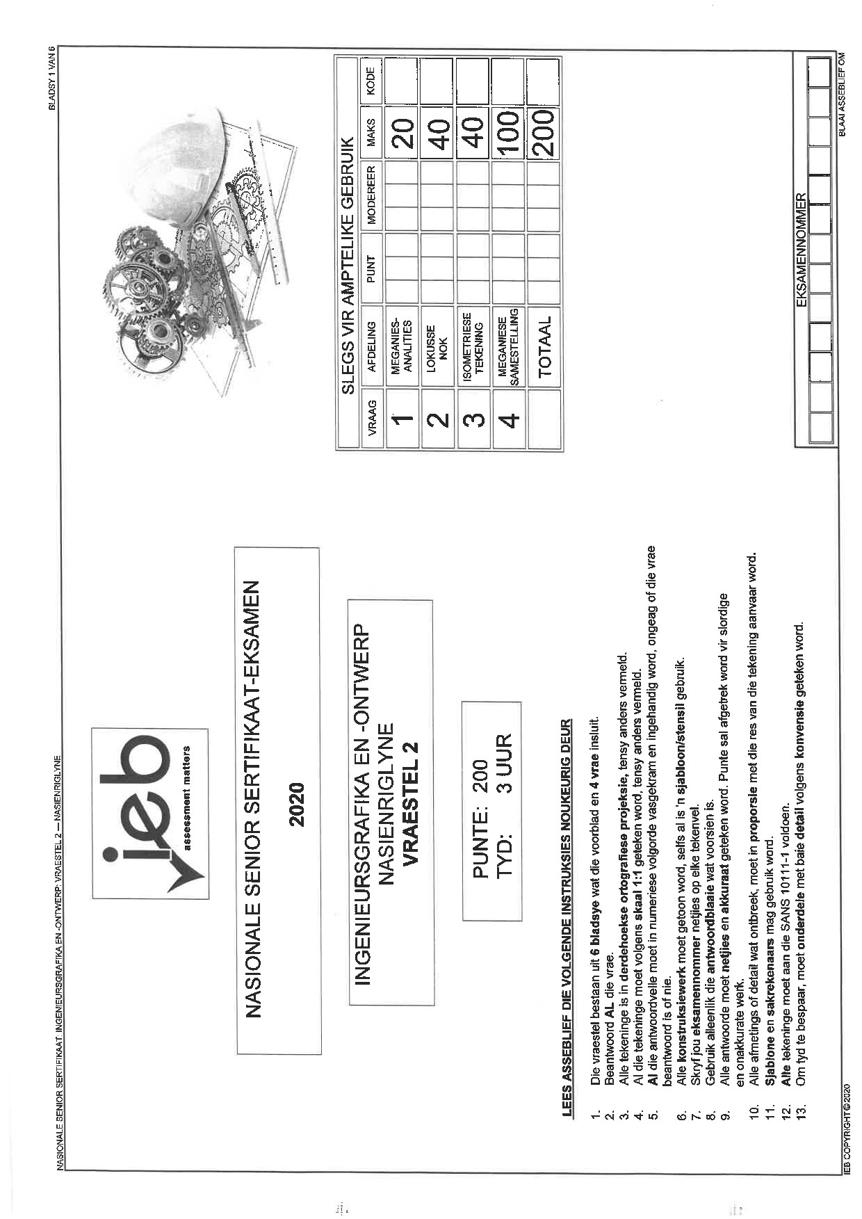 Preview of Engineering Graphics and Design P2 Memo Afr 2020 Gr12
