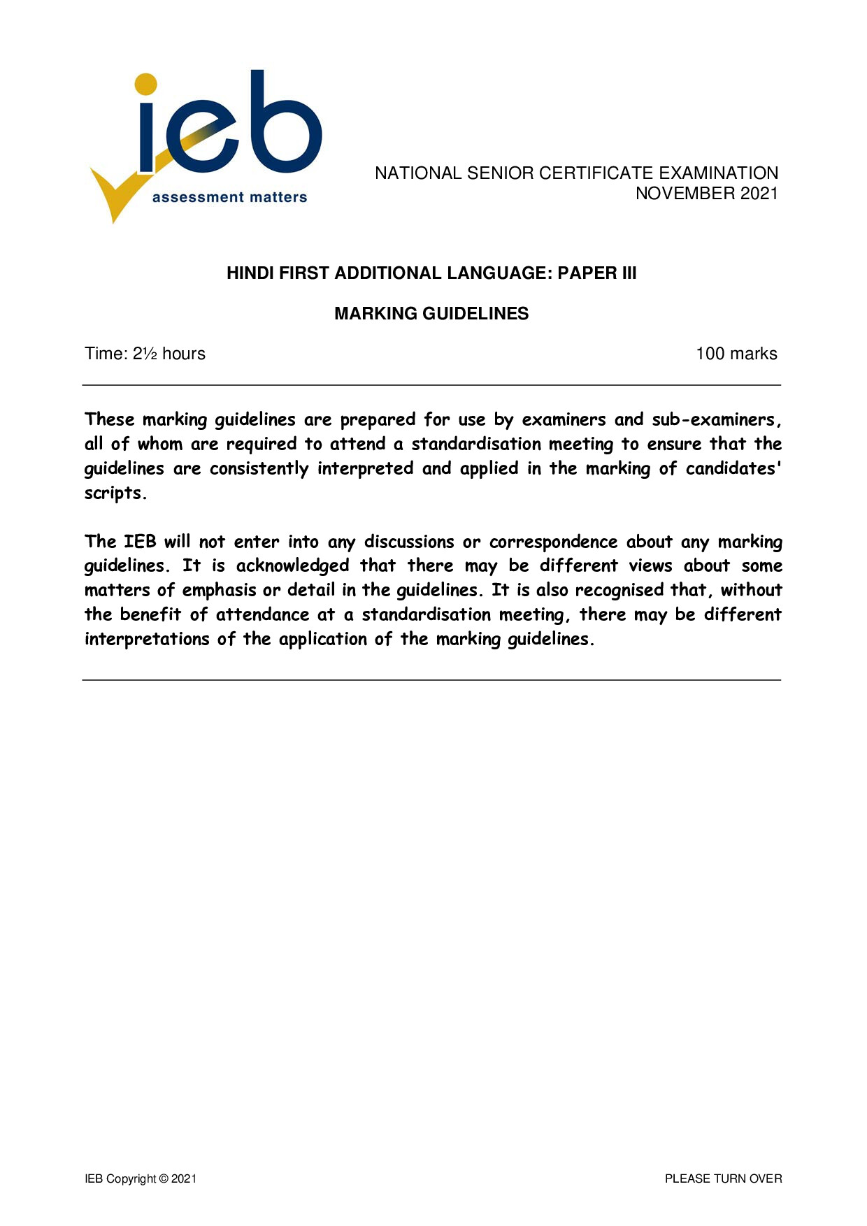 Preview of Hindi FAL P3 Memo 2021 Gr12