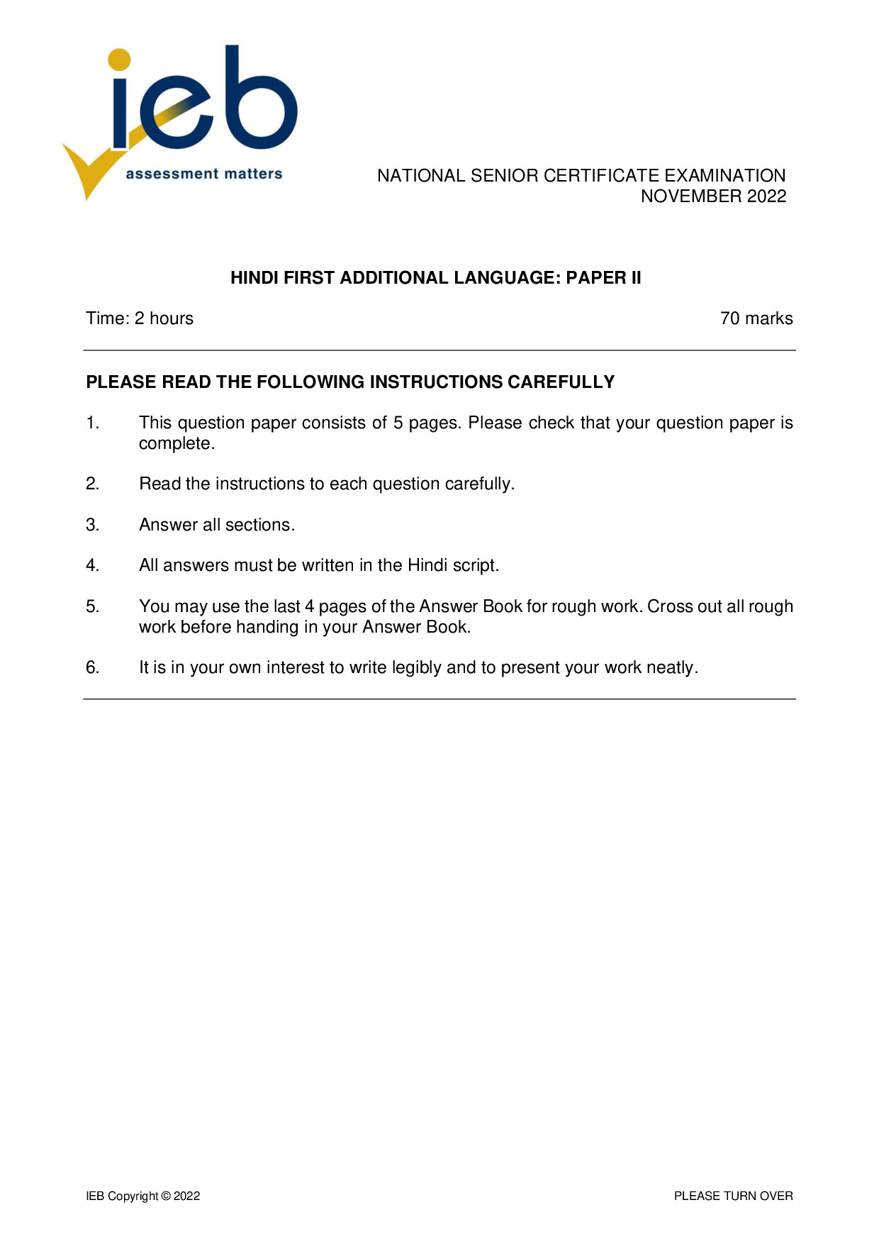 Preview of Hindi FAL P2 2022 Gr12