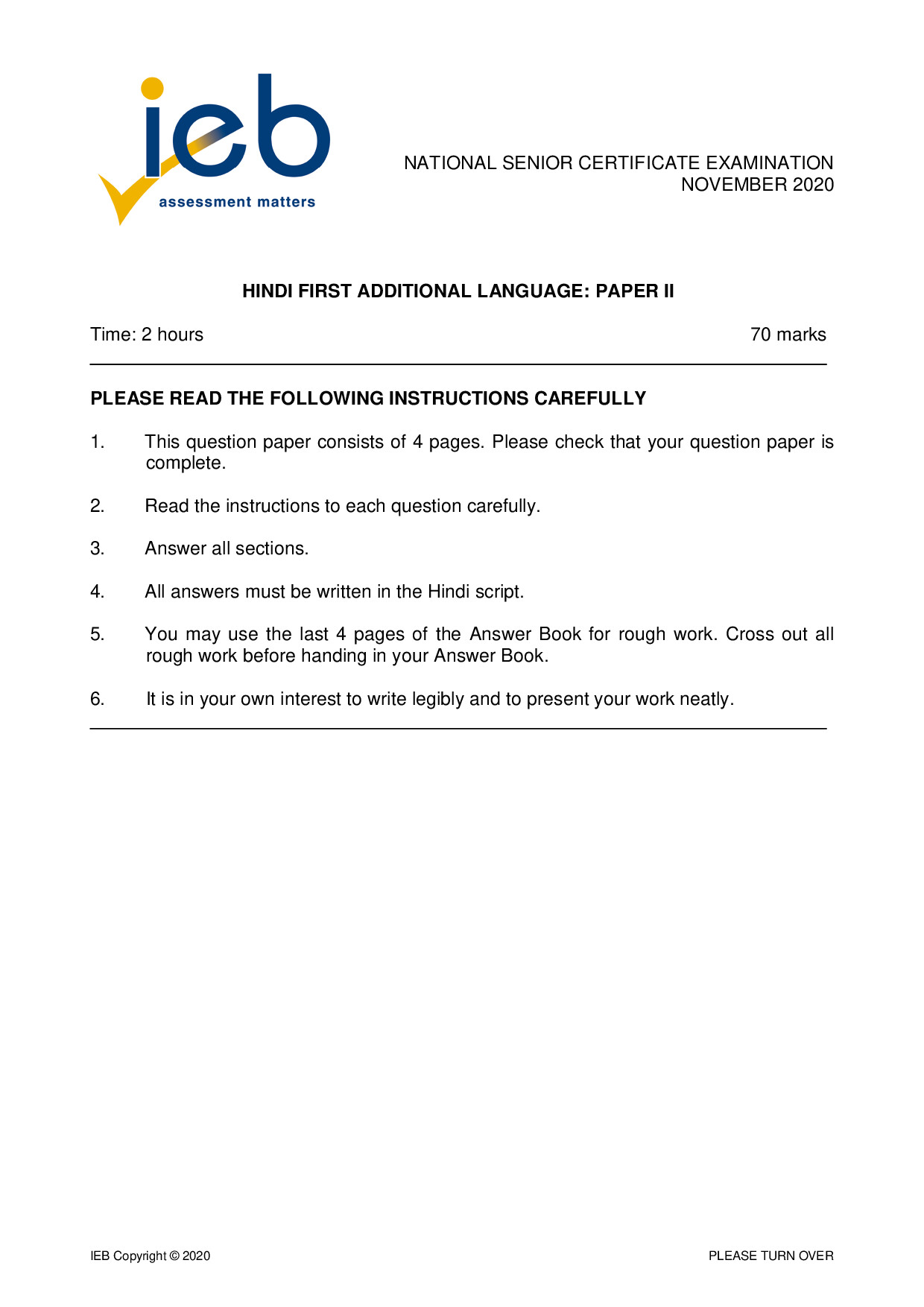 Preview of Hindi FAL P2 2020 Gr12