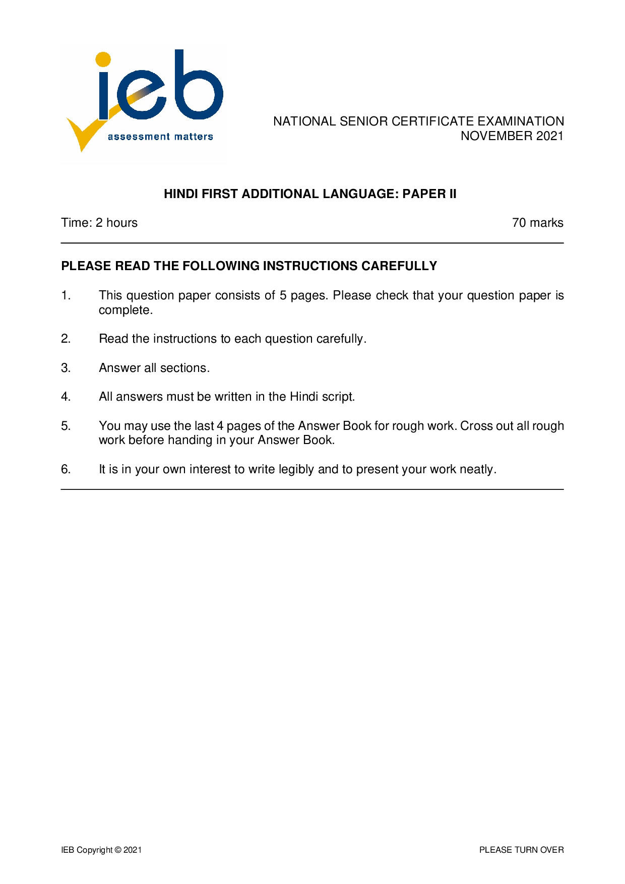 Preview of Hindi FAL P2 2021 Gr12