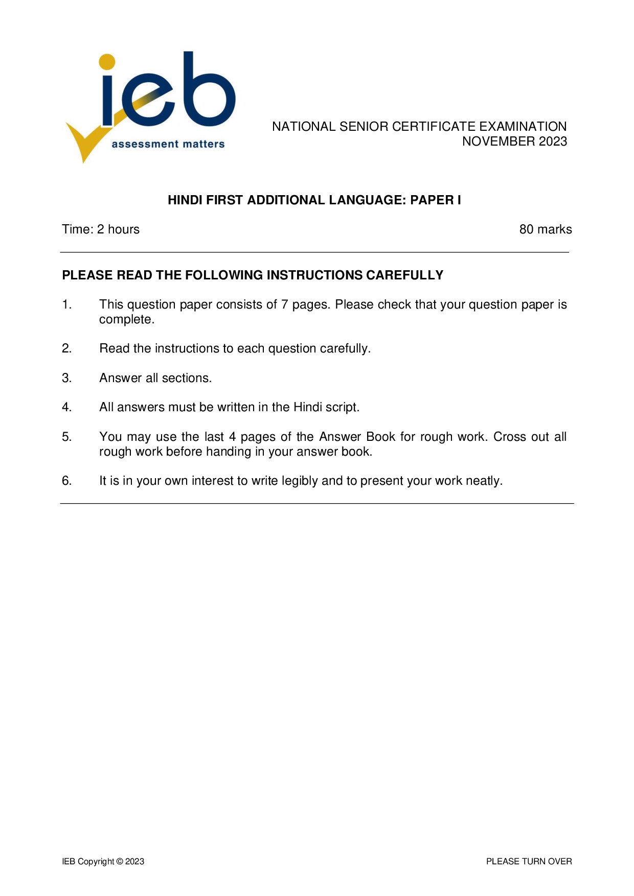 Preview of NSC Hindi FAL P1 2023 Gr12