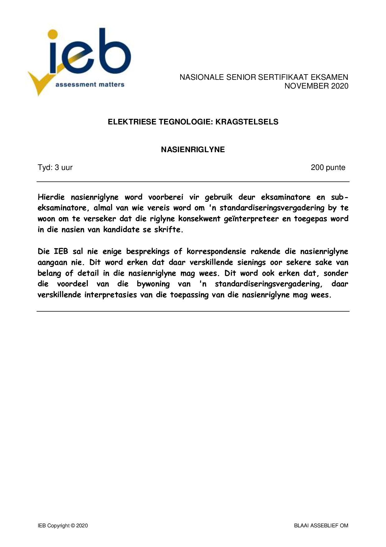 Preview of Electrical Technology Power Systems Memo 2020 Afr Gr12
