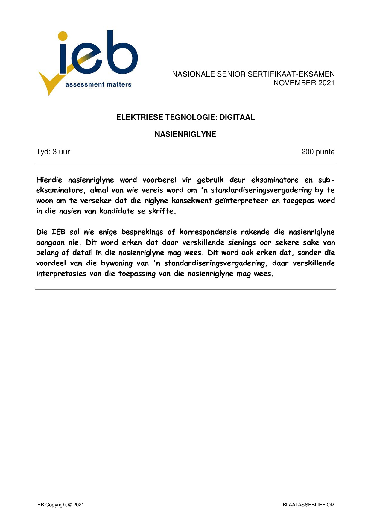 Preview of Electrical Technology P2 Digital Memo 2021 Afr Gr12