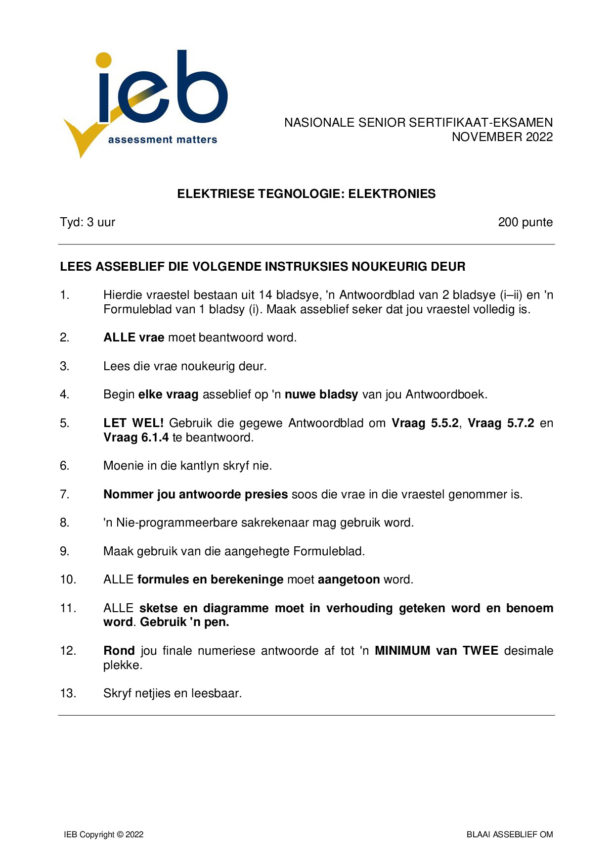 Preview of Electrical Technology P3 Electronics 2022 Afr Gr12