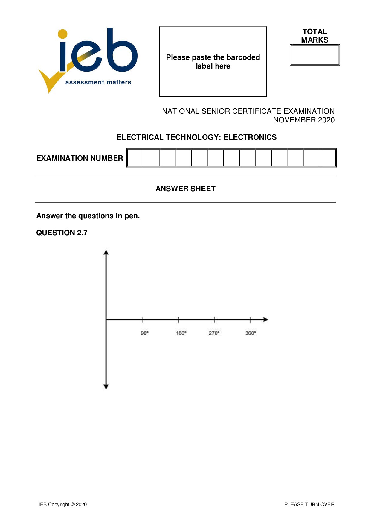 Preview of Electrical Technology Electronics Answer Sheet 2020 Gr12