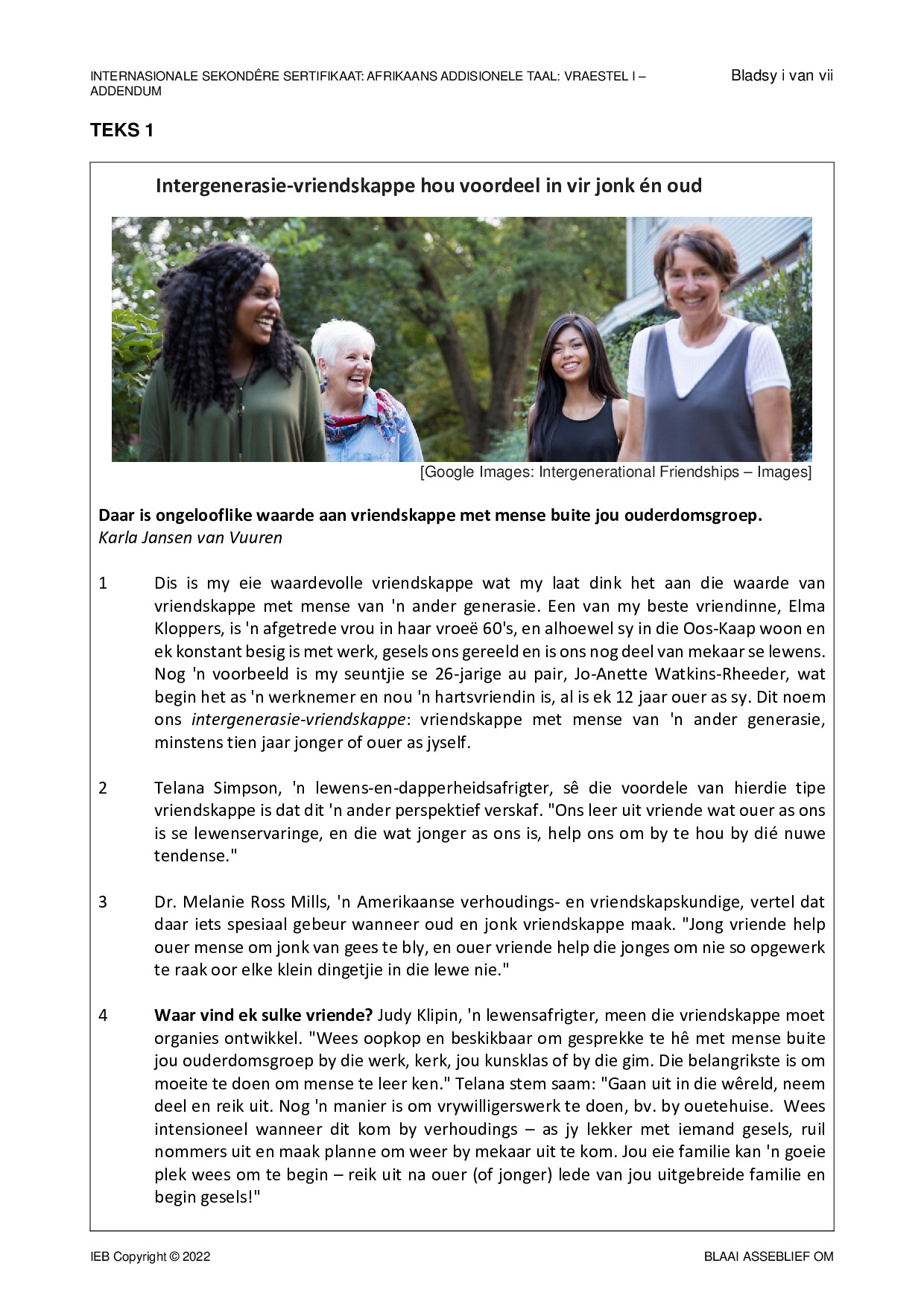 Preview of ISC Afrikaans AL P1 Addendum 2022 Gr12
