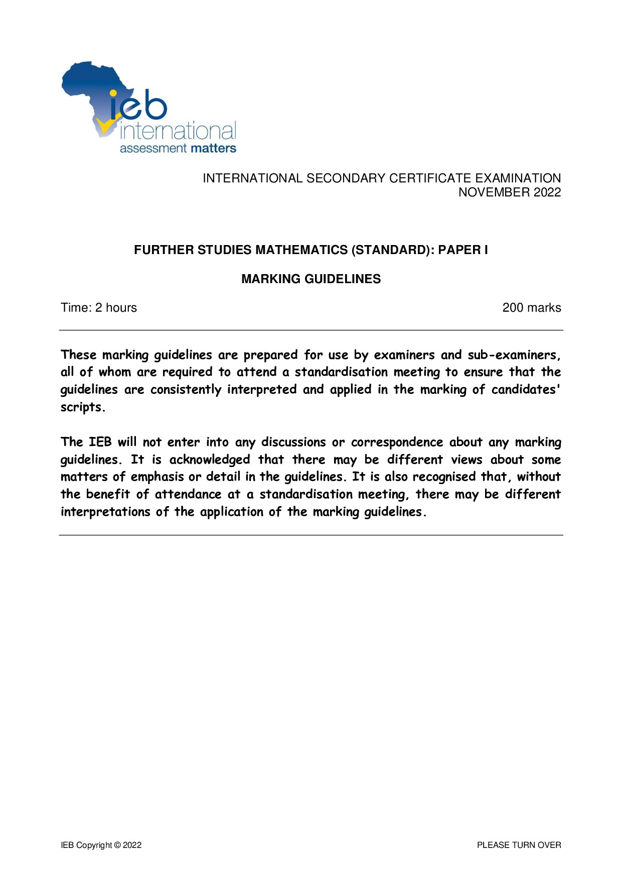 Preview of ISC Further Studies Maths P1 Memo 2022 Gr12
