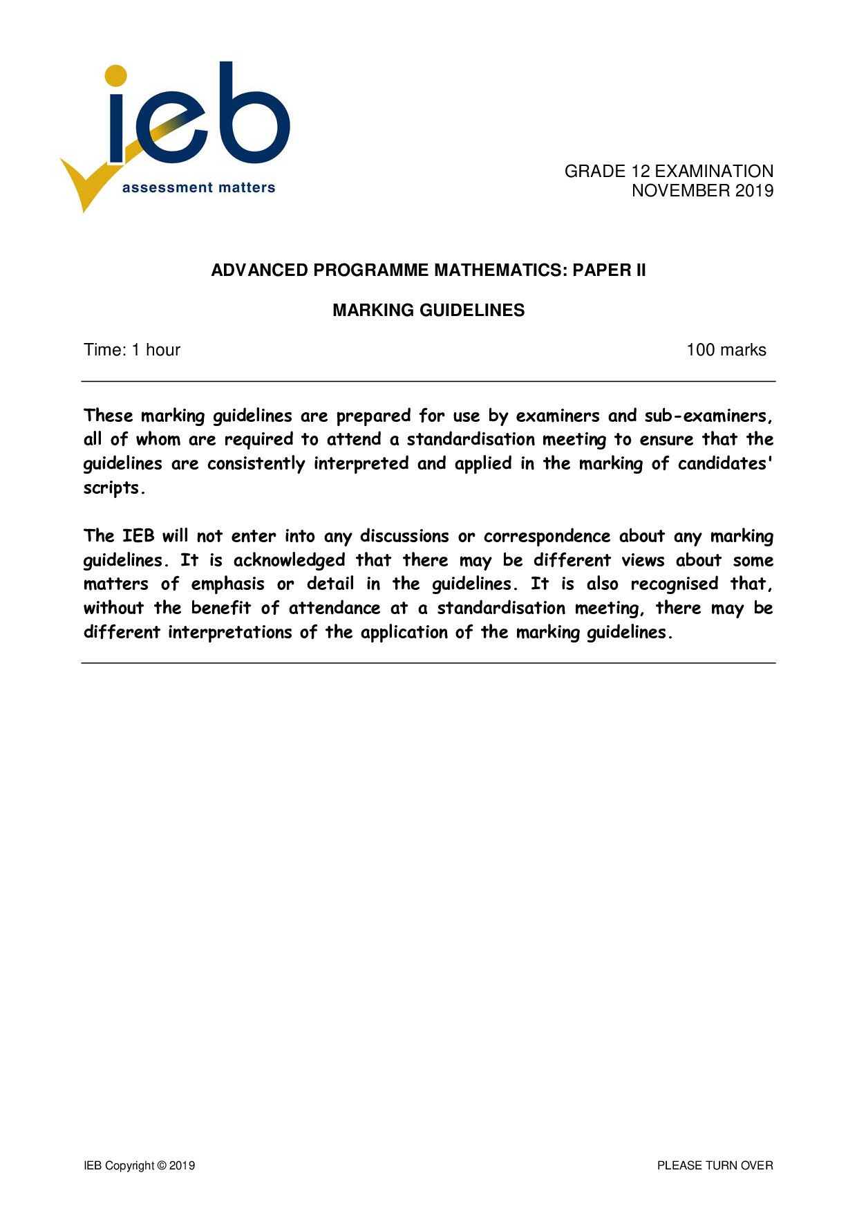 Preview of Advanced Programme Maths P2 Memo 2019 Gr12