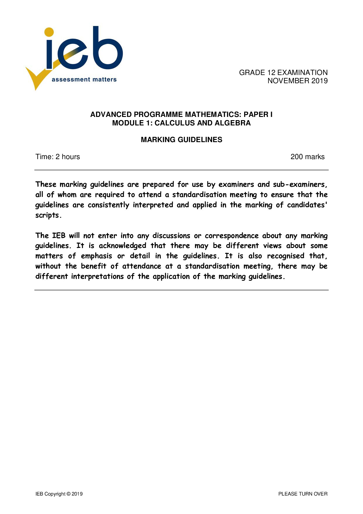 Preview of Advanced Programme Maths P1 Memo 2019 Gr12