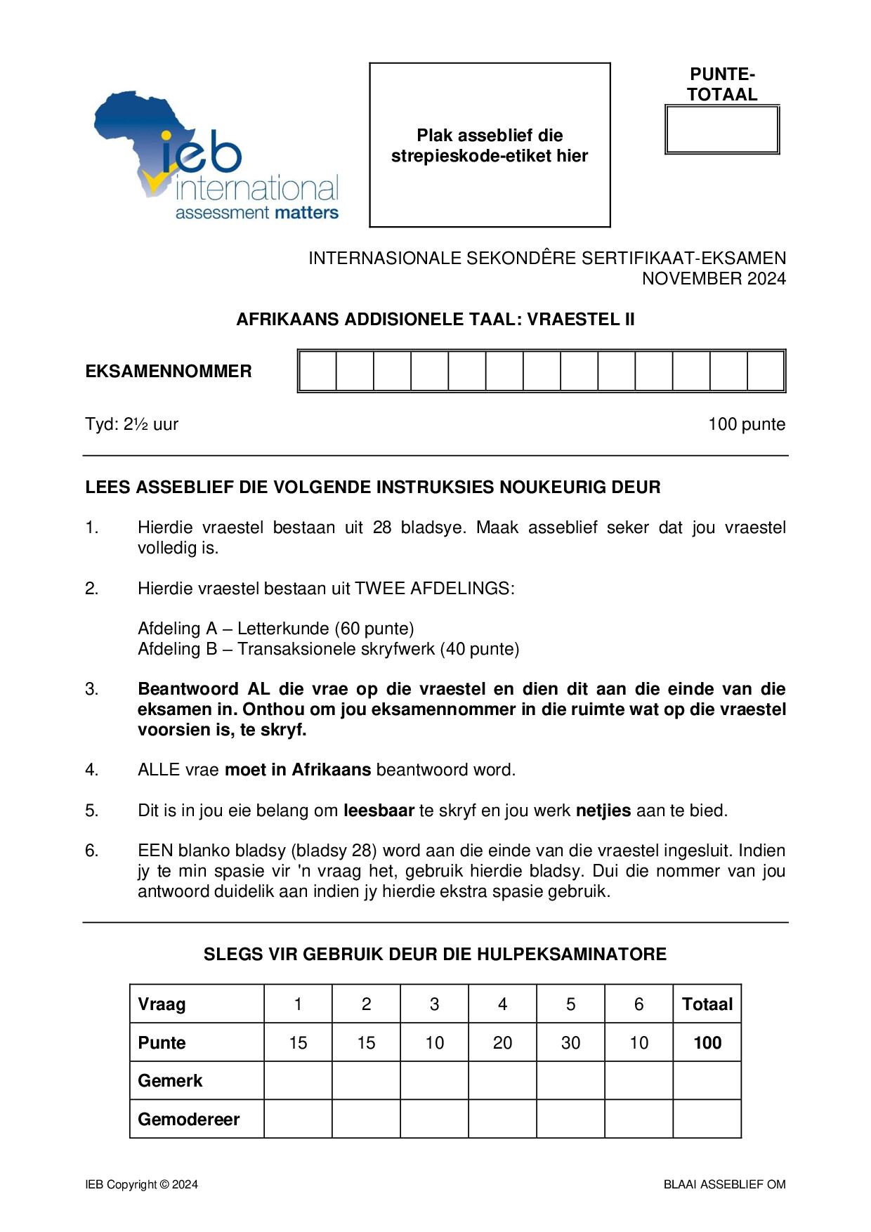 Preview of ISC Afrikaans AL P2 2024 Gr12