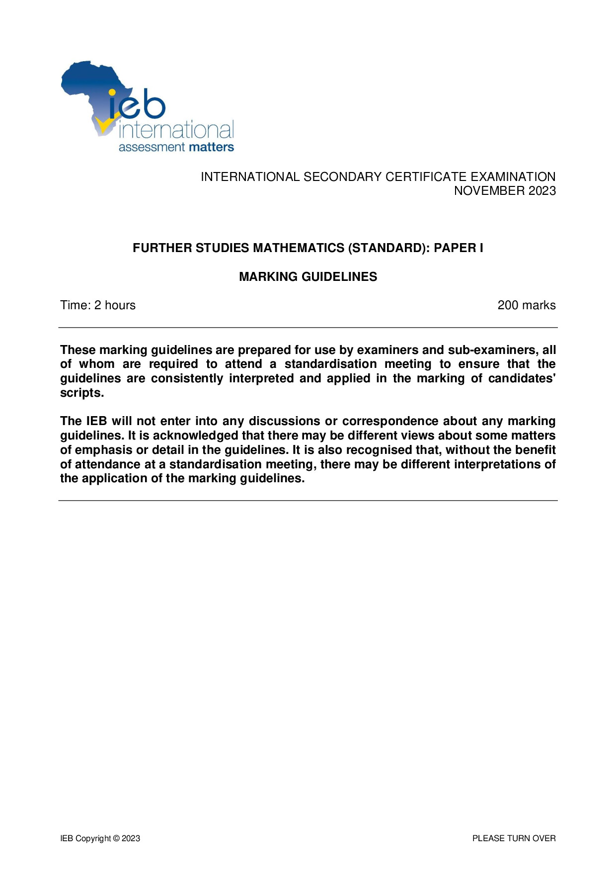 Preview of ISC Further Studies Maths P1 Memo 2023 Gr12