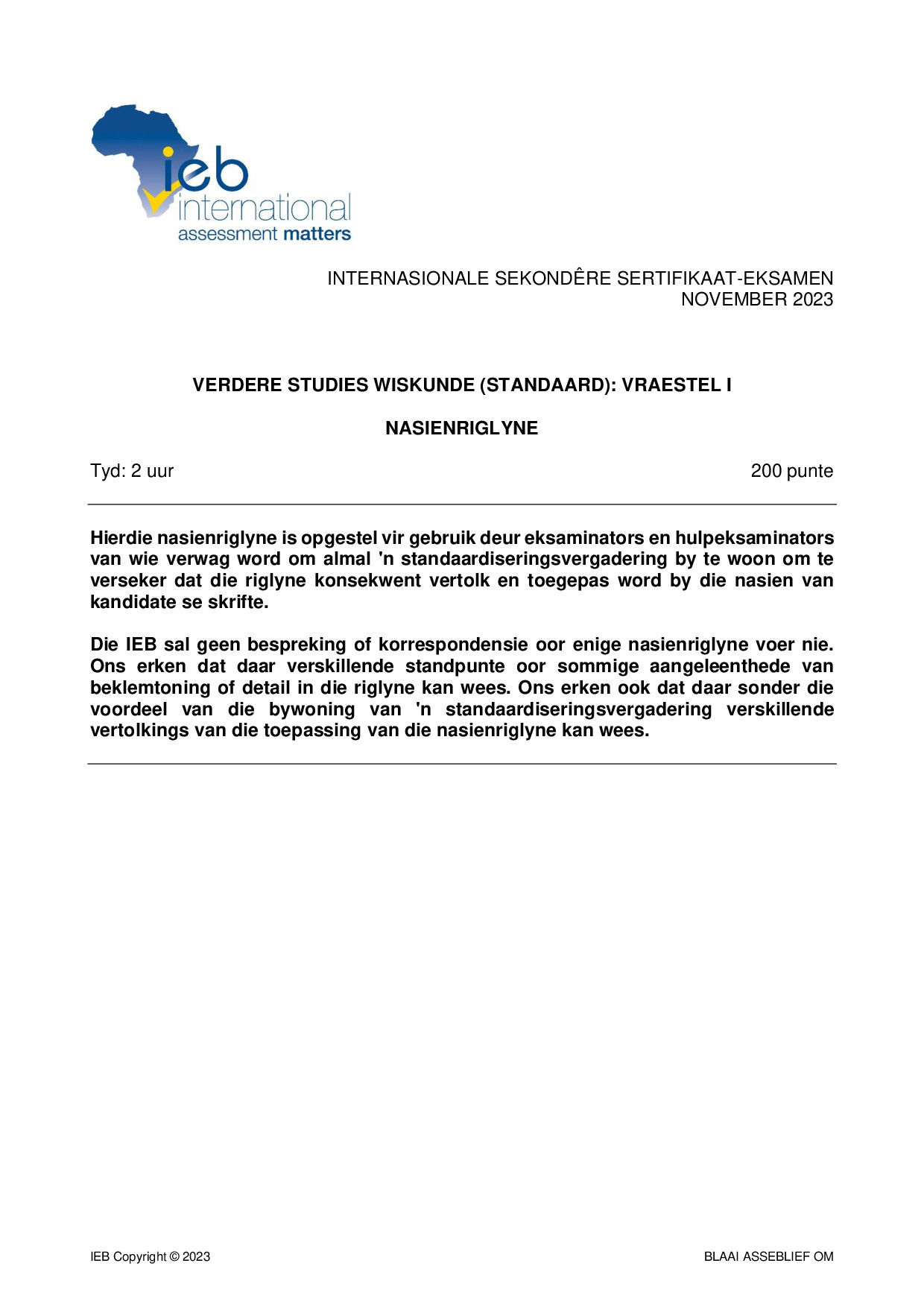 Preview of ISC Further Studies Maths P1 Memo 2023 Afr Gr12