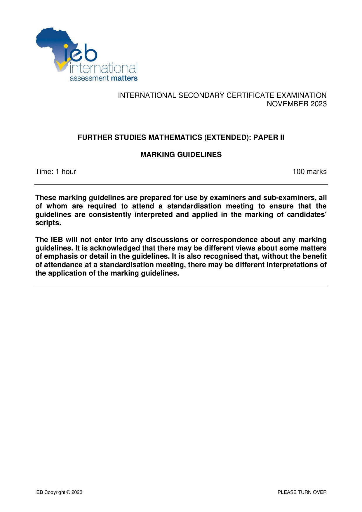 Preview of ISC Further Studies Maths P2 Memo 2023 Gr12