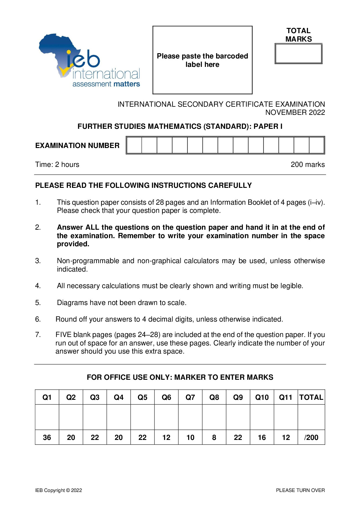 Preview of ISC Further Studies Maths P1 2022 Gr12