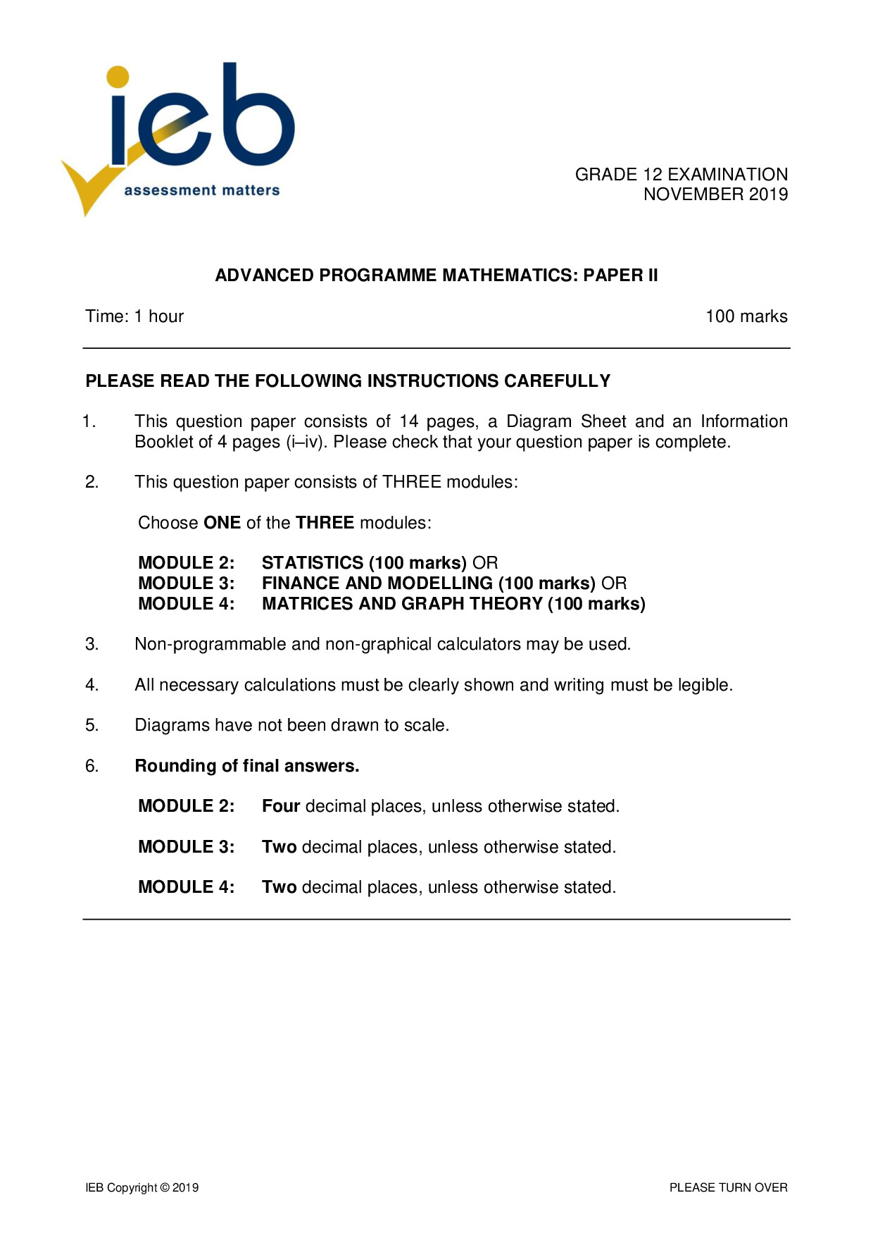 Preview of AP Maths P2 2019 Gr12