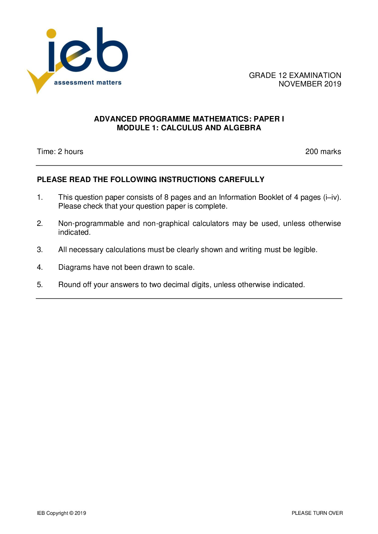 Preview of AP Maths P1 2019 Gr12