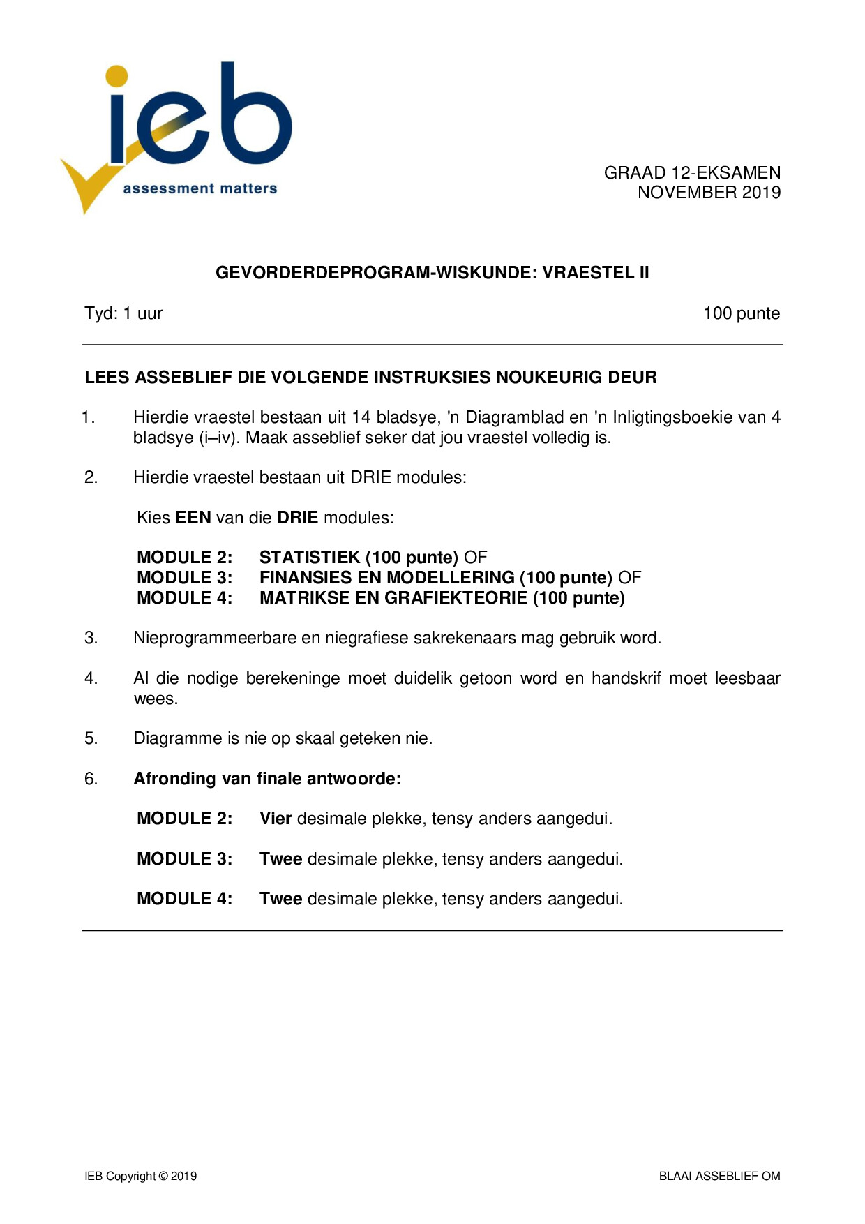 Preview of AP Maths P2 2019 Afr Gr12