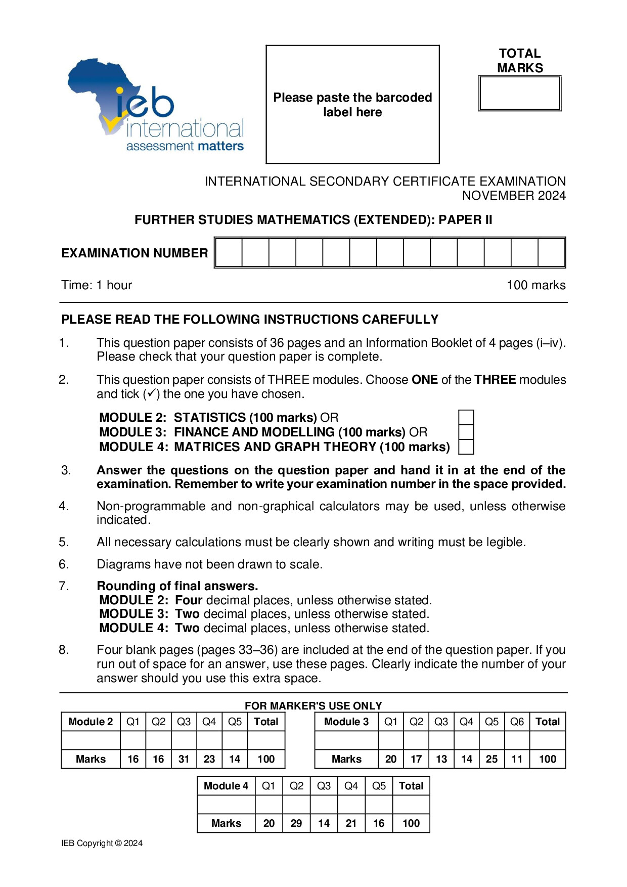 Preview of ISC Further Studies Maths P2 2024 Gr12