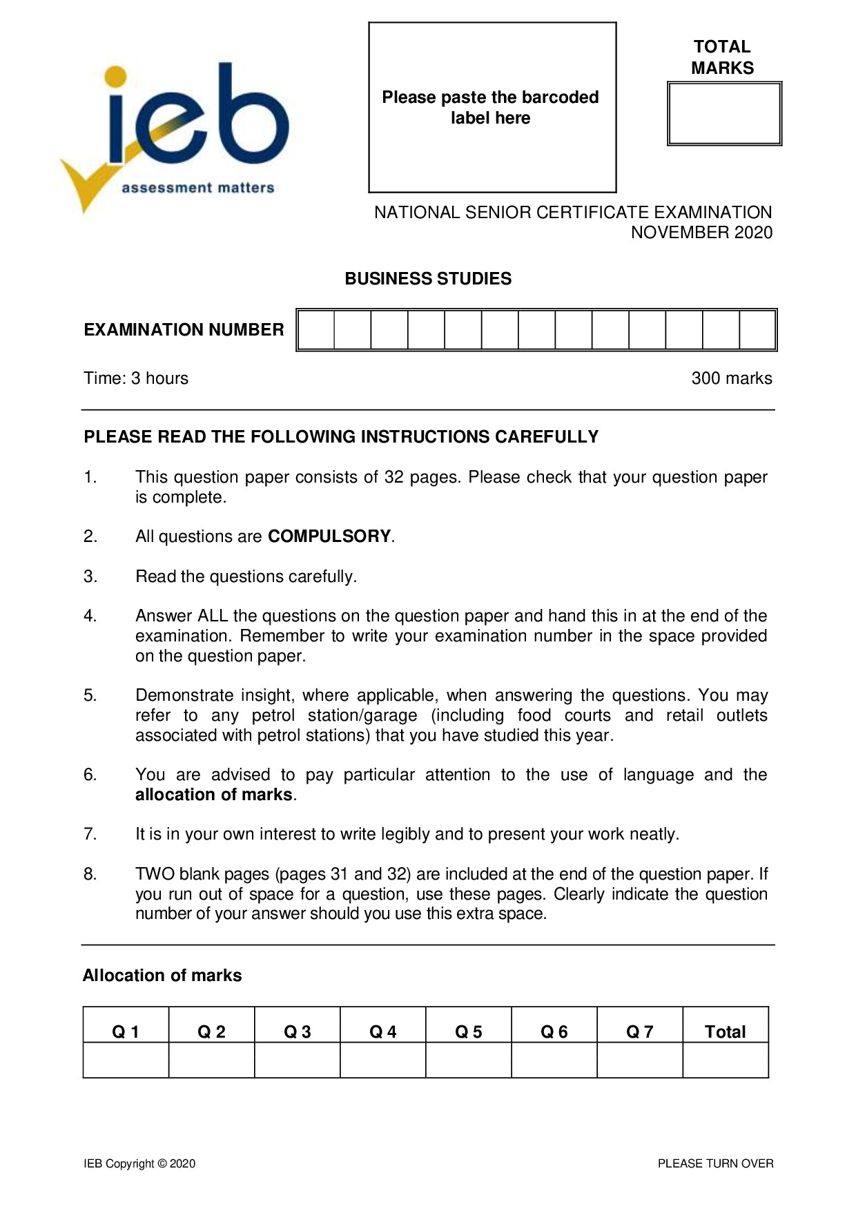 Preview of Business Studies 2020 Gr12