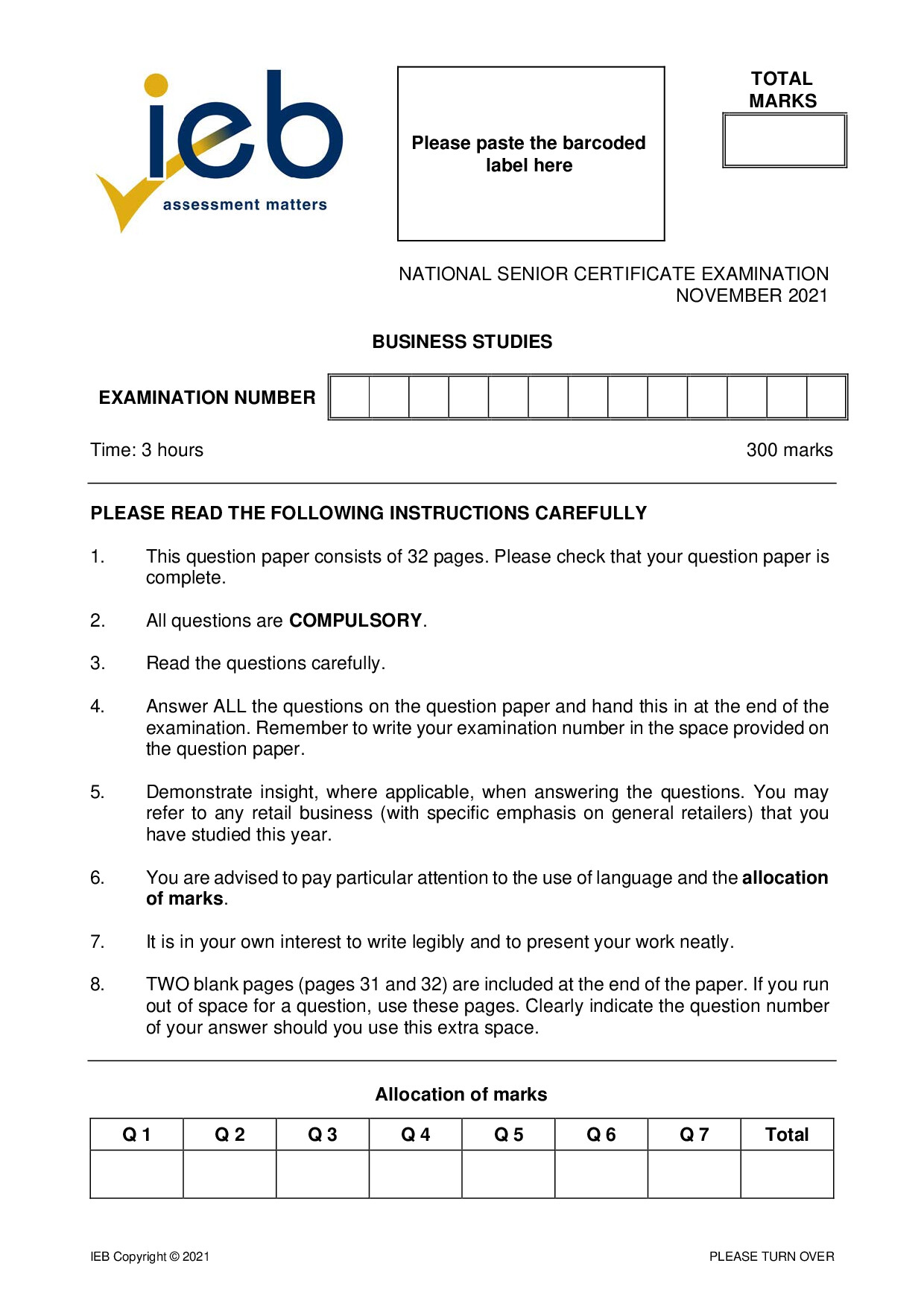 Preview of Business Studies 2021 Gr12