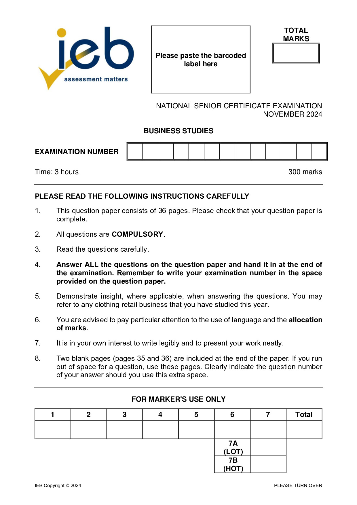 Preview of NSC Business Studies 2024 Gr12
