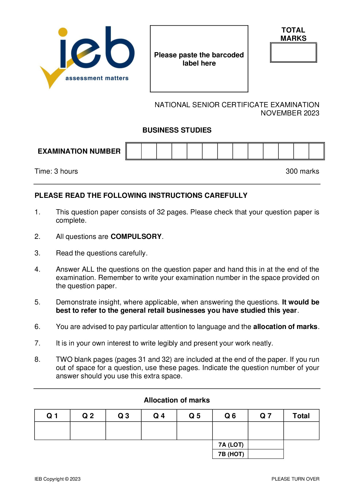 Preview of NSC Business Studies 2023 Gr12