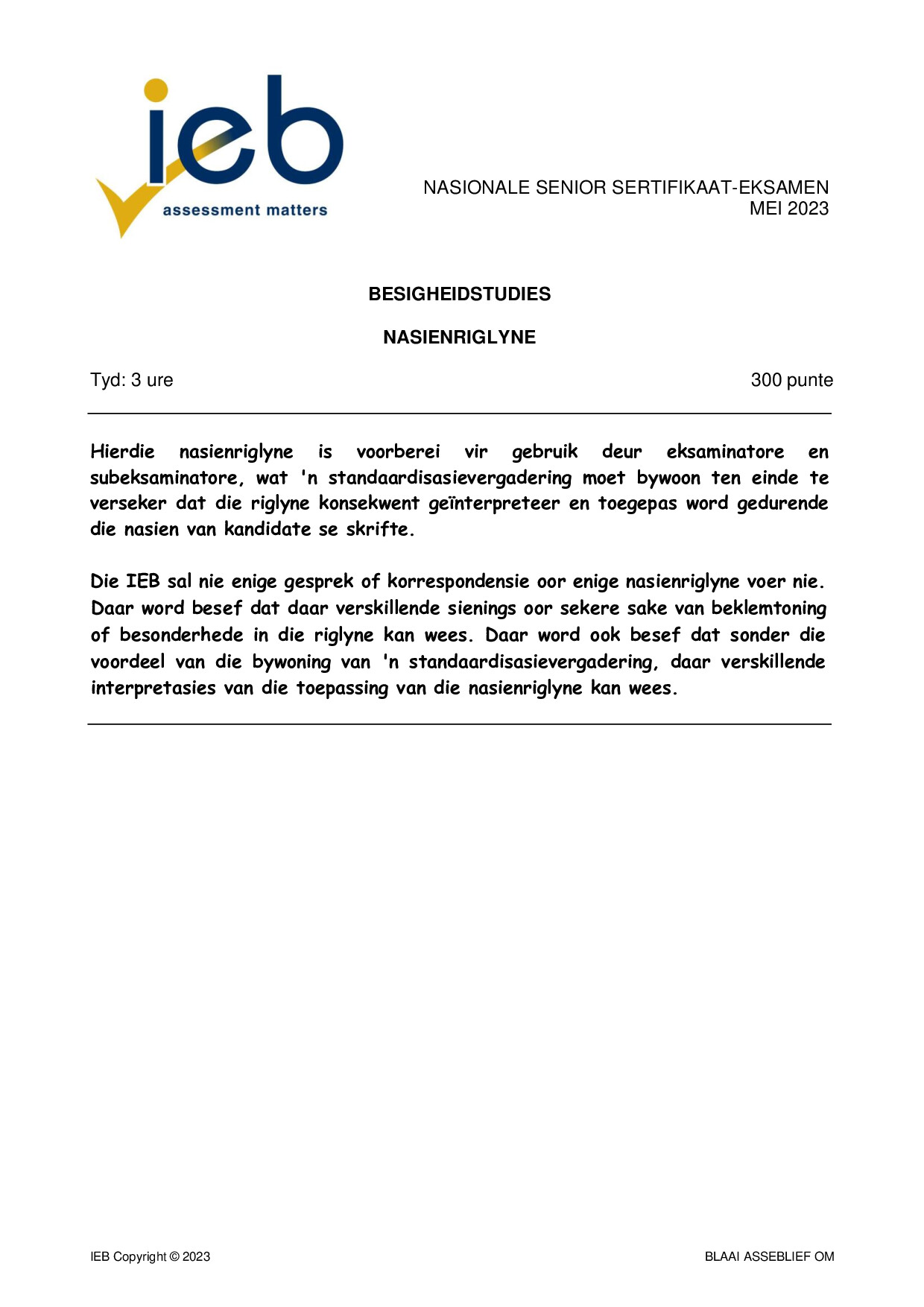 Preview of NSC Business Studies Memo May 2023 Afr Gr12