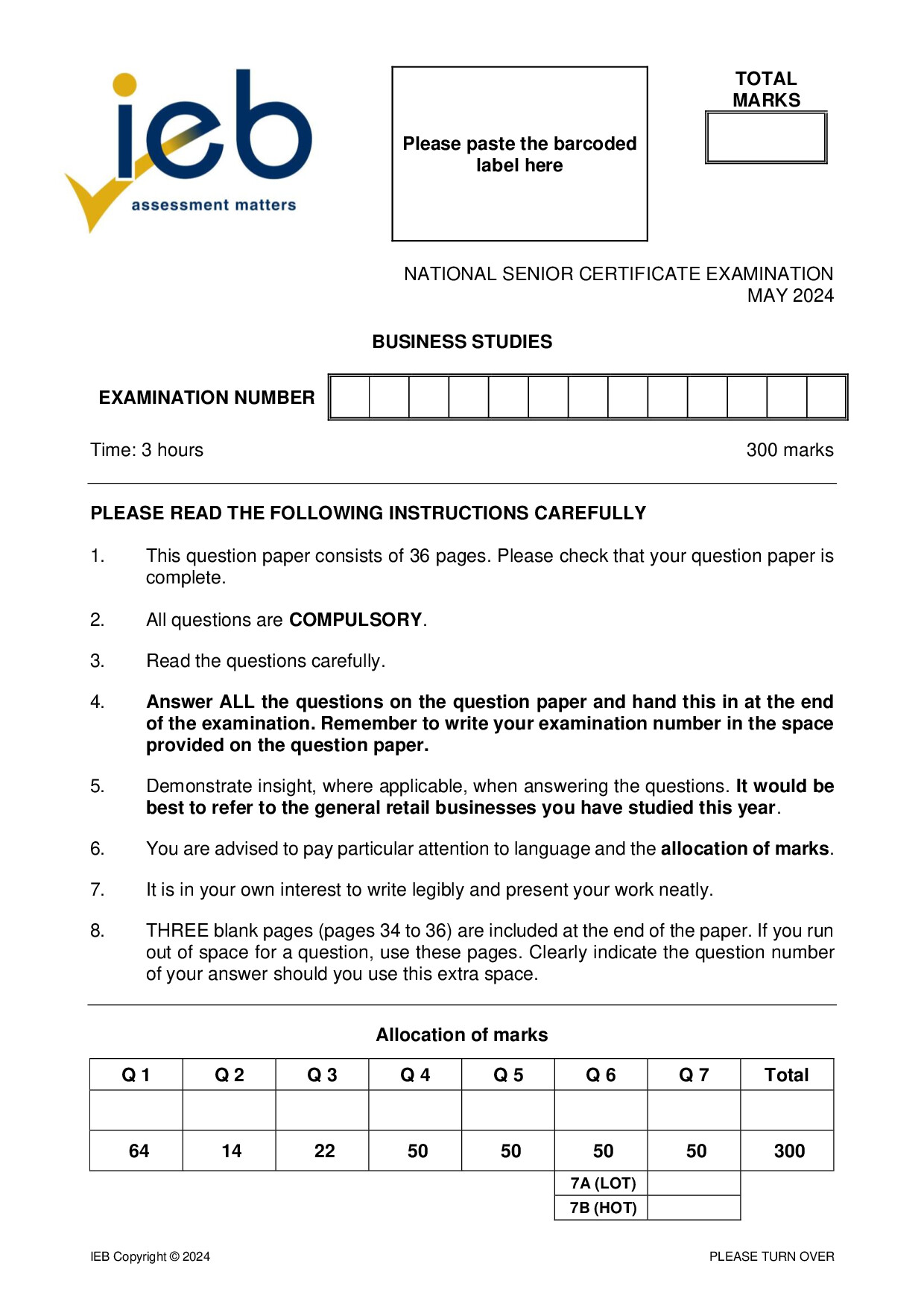 Preview of NSC Business Studies P1 May 2024 Gr12