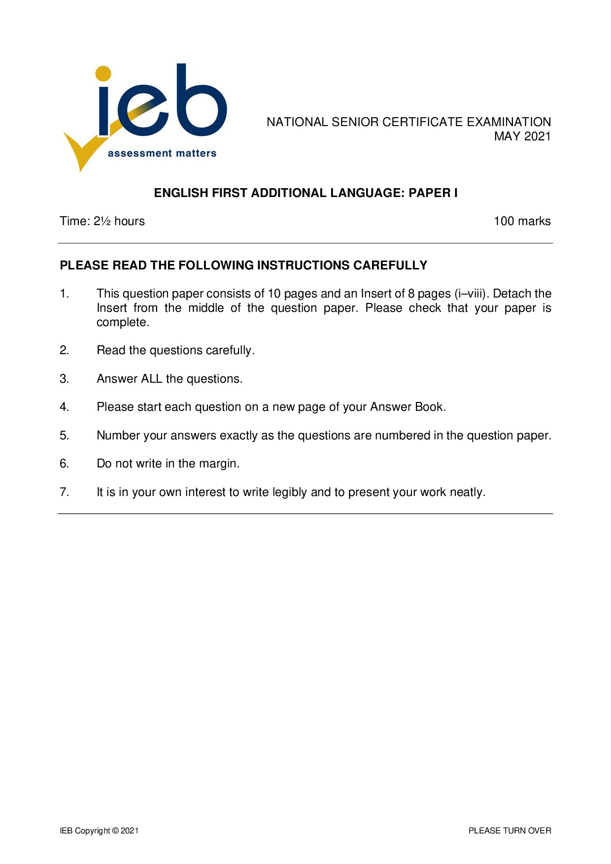 Preview of English FAL P1 May 2021 Gr12