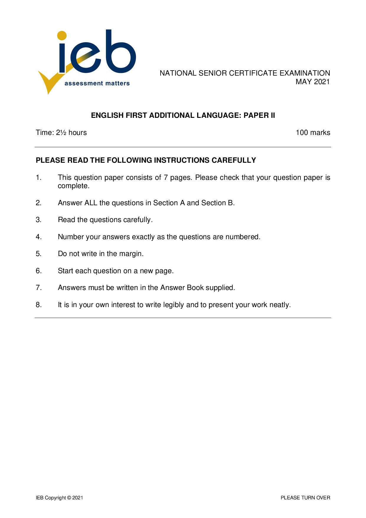 Preview of English FAL P2 May 2021 Gr12