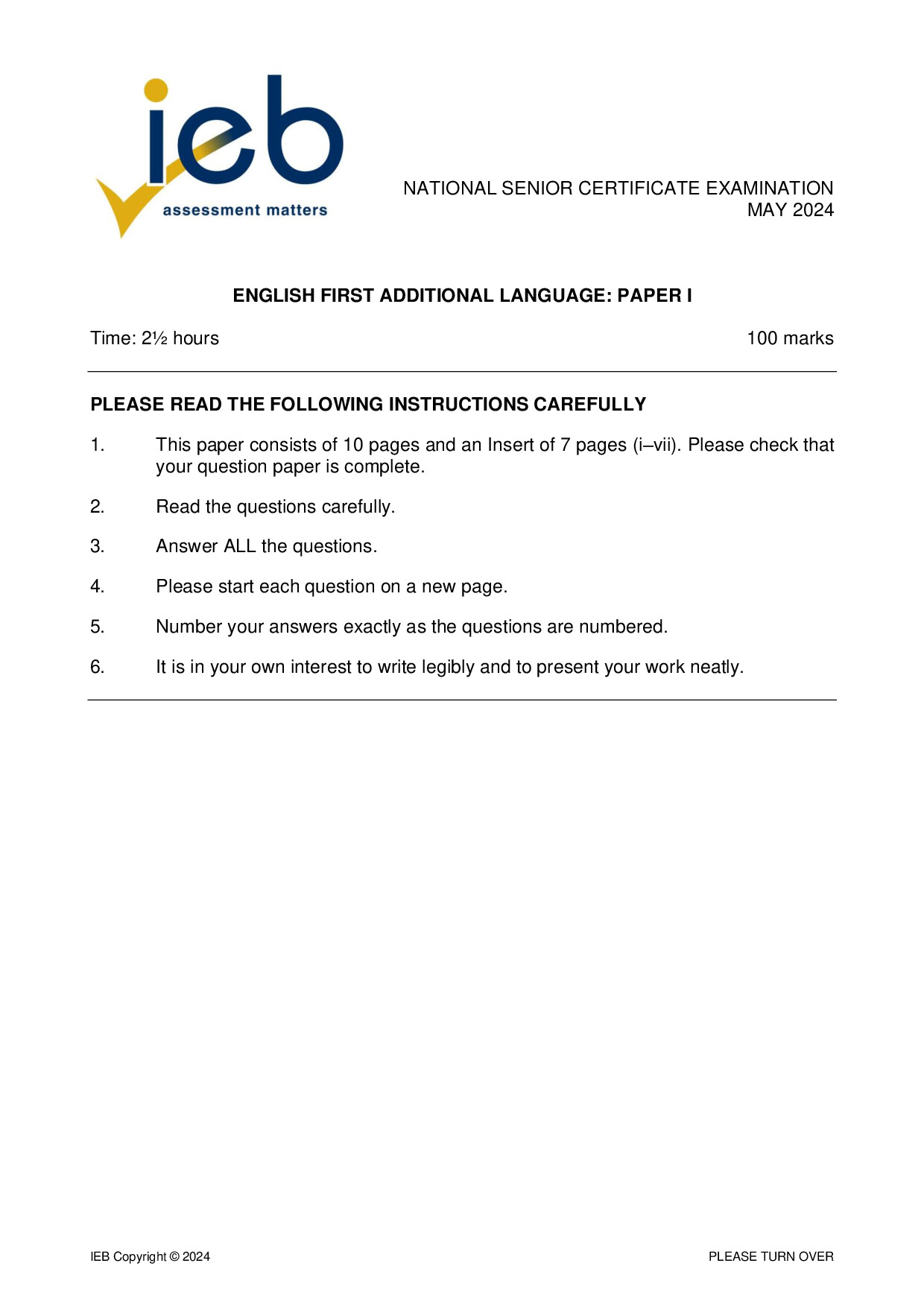 Preview of NSC English FAL P1 May 2024 Gr12