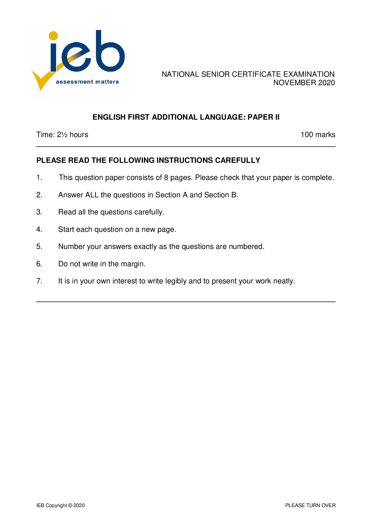 Preview of English FAL P2 2020 Gr12