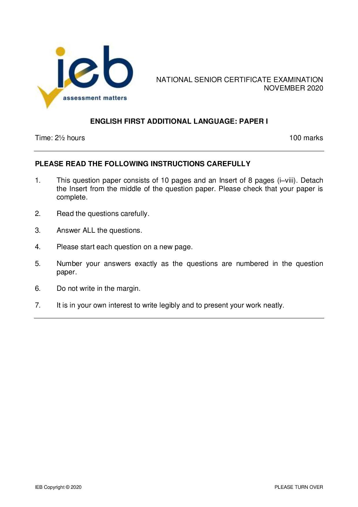 Preview of English FAL P1 2020 Gr12