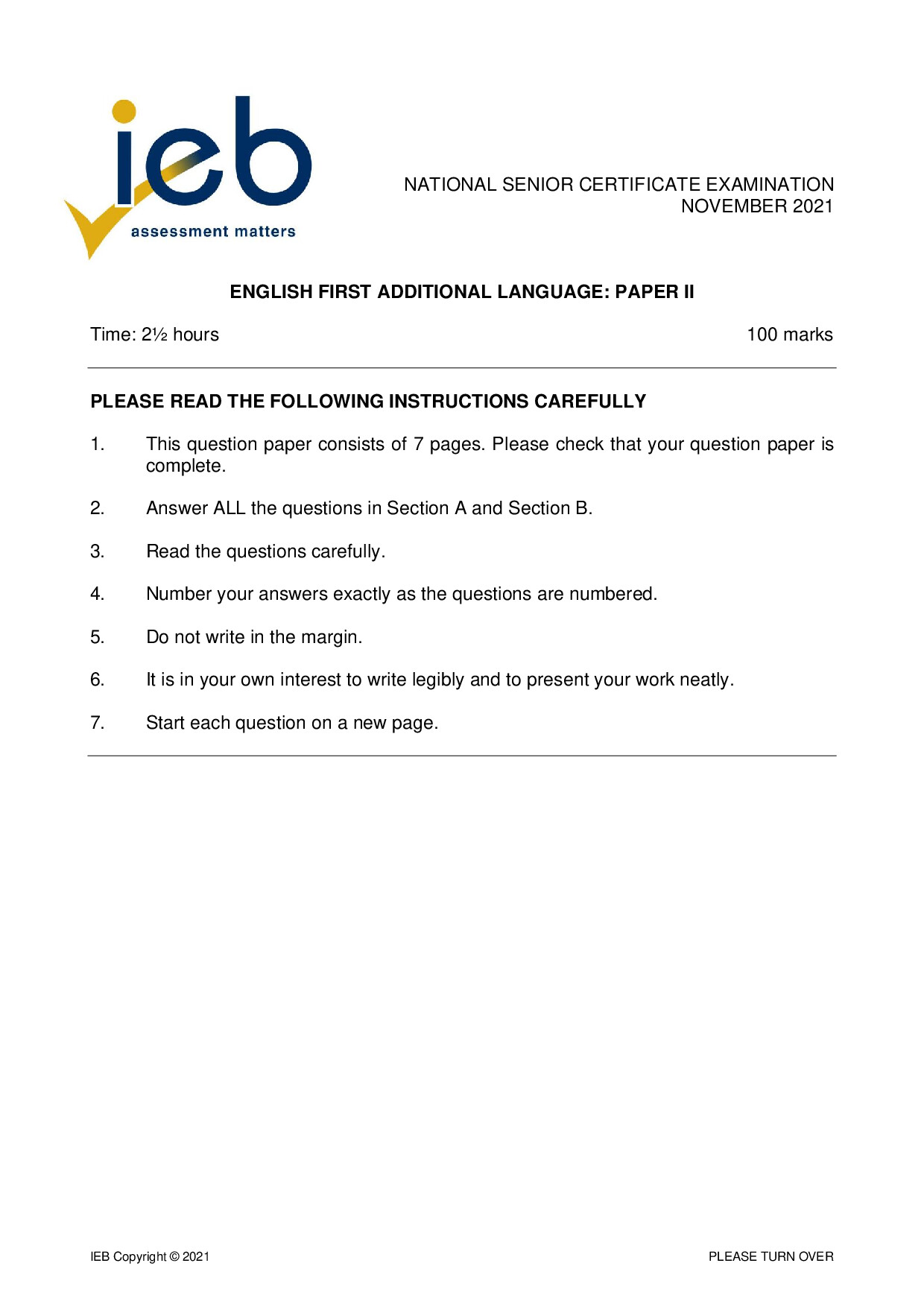 Preview of English FAL P2 2021 Gr12